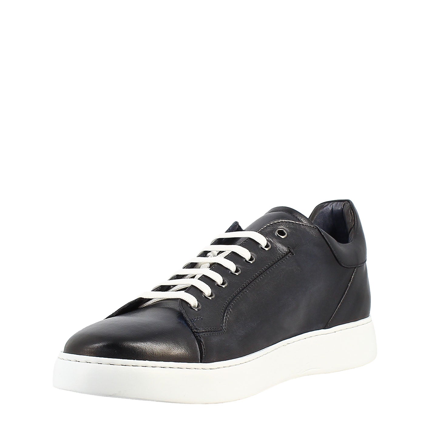 Leonardo Shoes Sneakers Uomo scarpe blu pelle liscia
