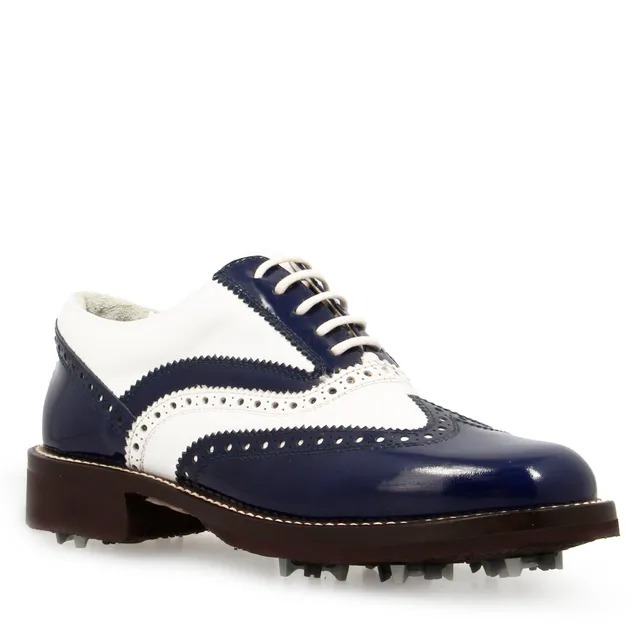 Leonardo Shoes Golf scarpe da golf bianco blu pelle pieno fiore