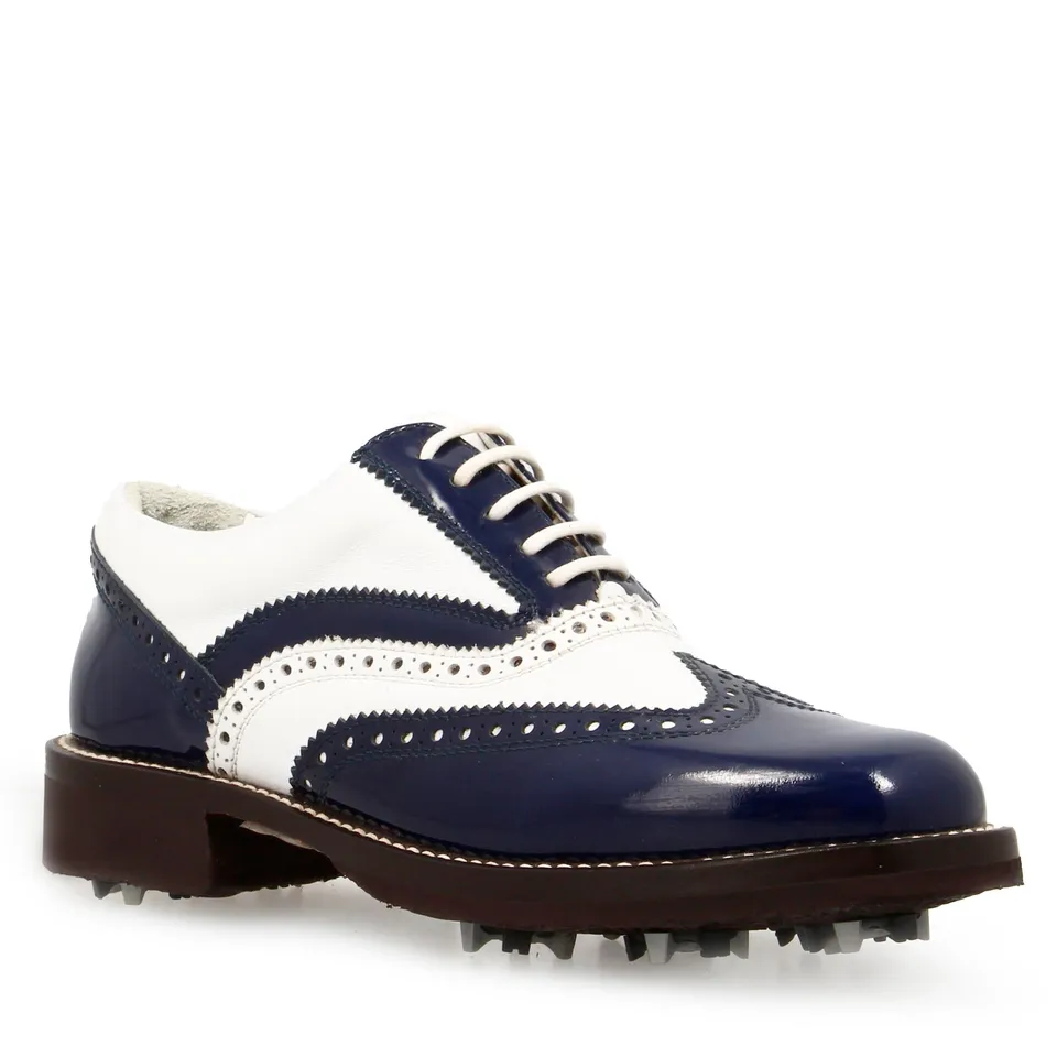 Leonardo Shoes Golf scarpe da golf bianco blu pelle pieno fiore