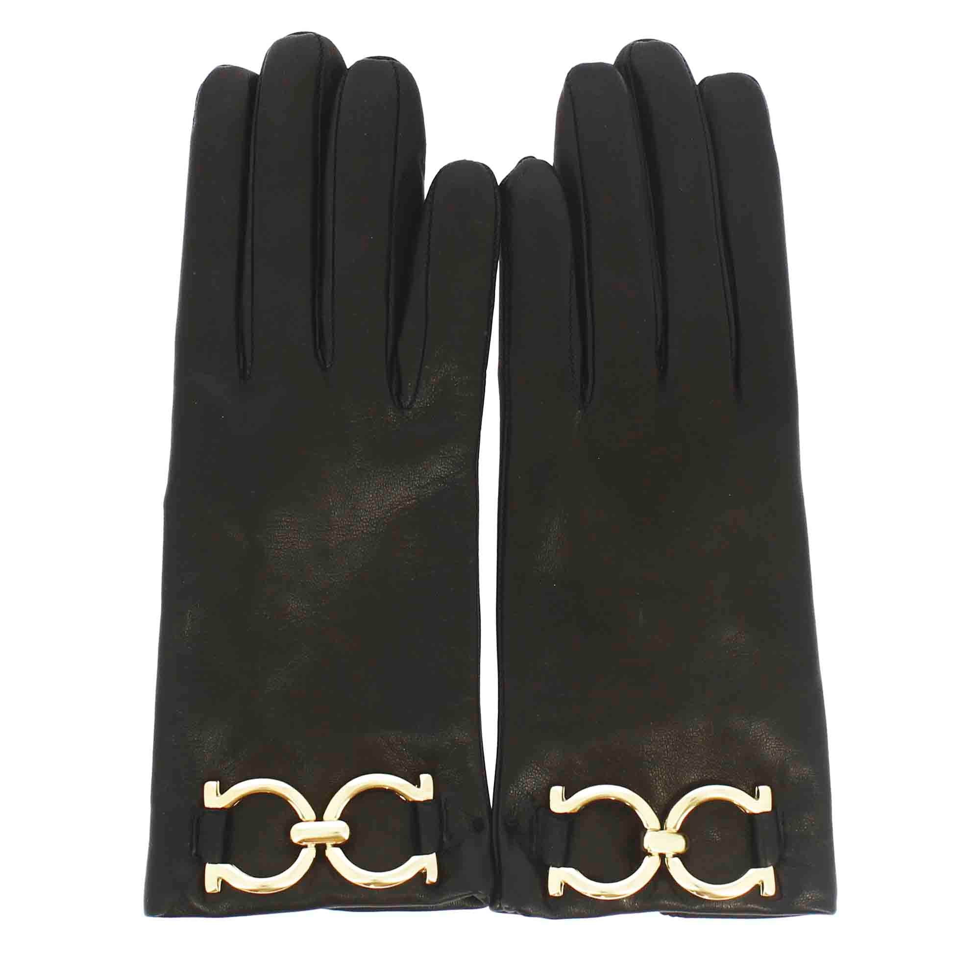 Leonardo Shoes Accessori Donna Guanti Pelle Nero Cashmere Oro