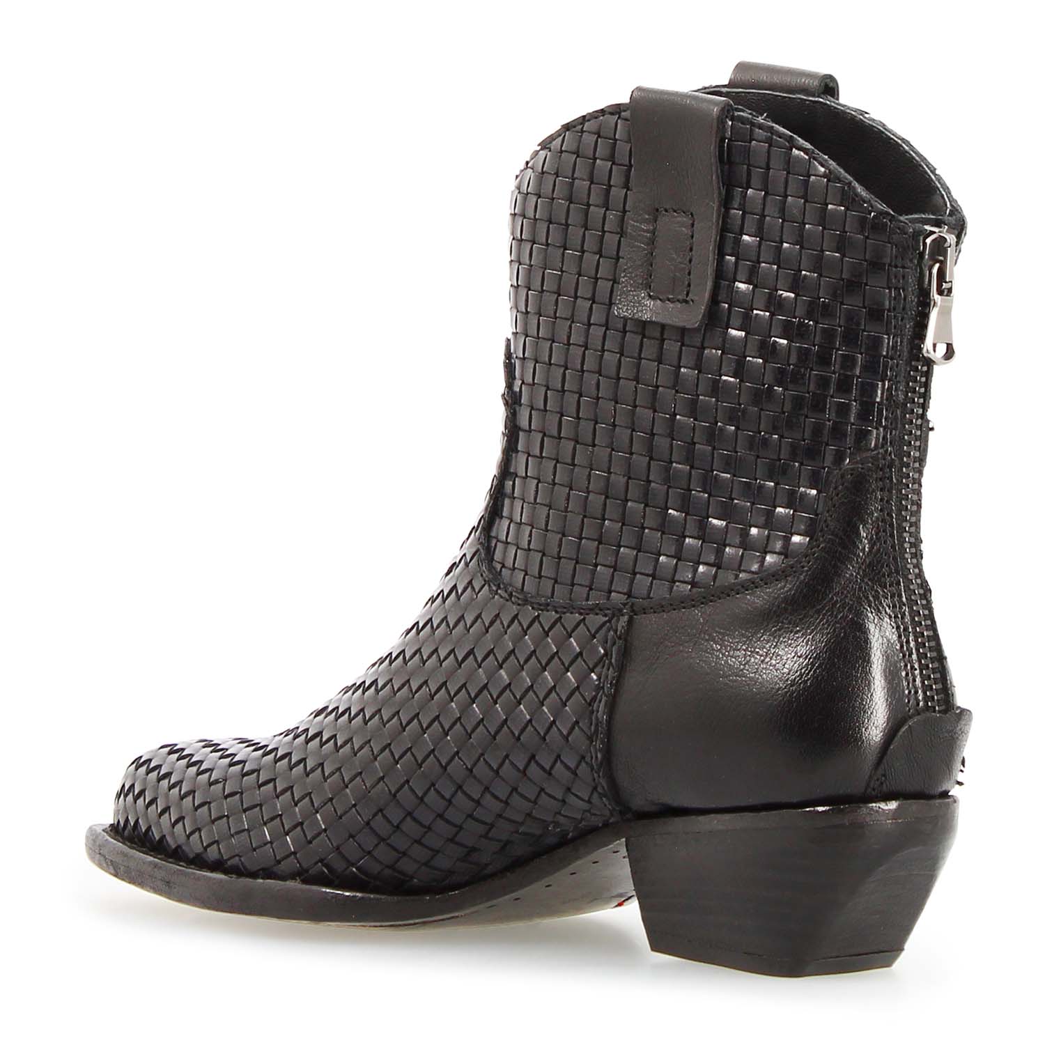 Leonardo Shoes Velvet Int stivaletti donna nero texano intrecciato