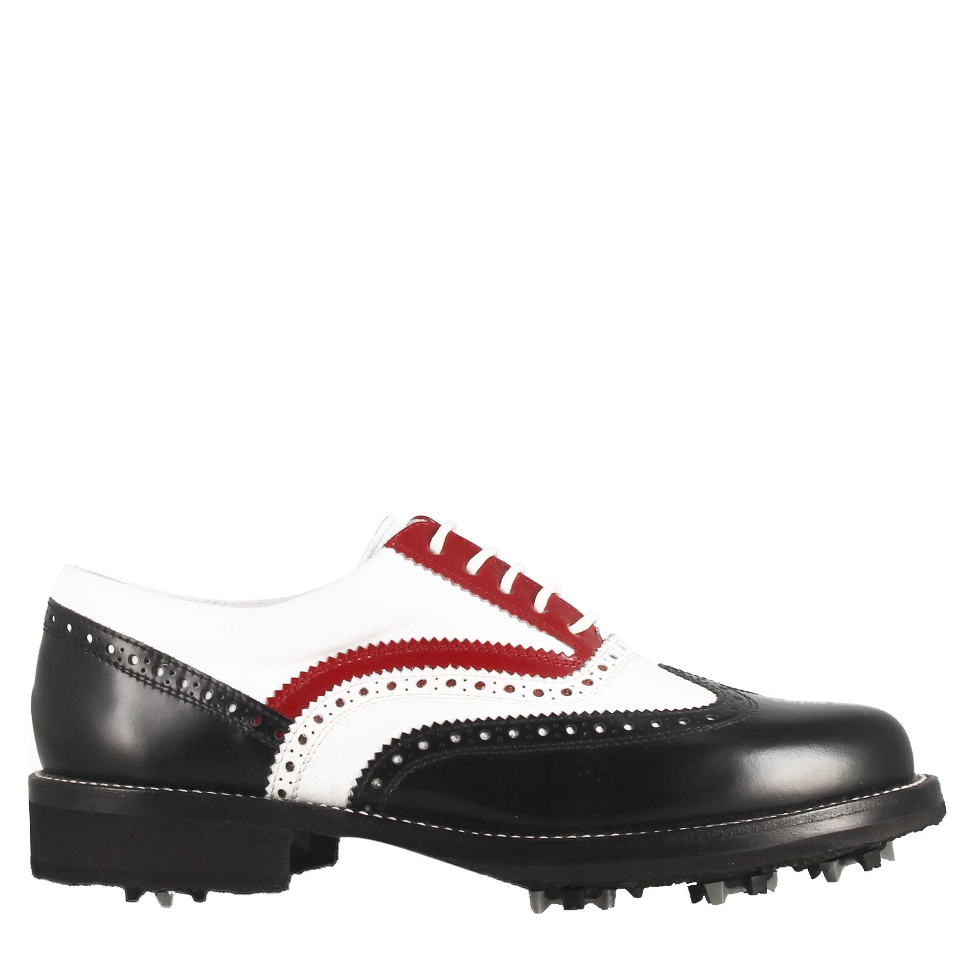 Leonardo Shoes Golf Calzature Nero Pelle Pieno Fiore Tacchetti