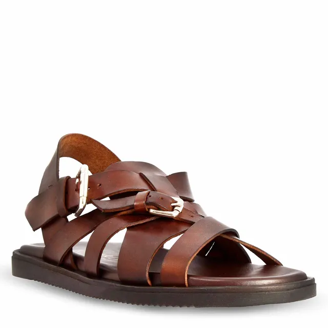 Leonardo Shoes sandali uomo pelle marrone a fasce