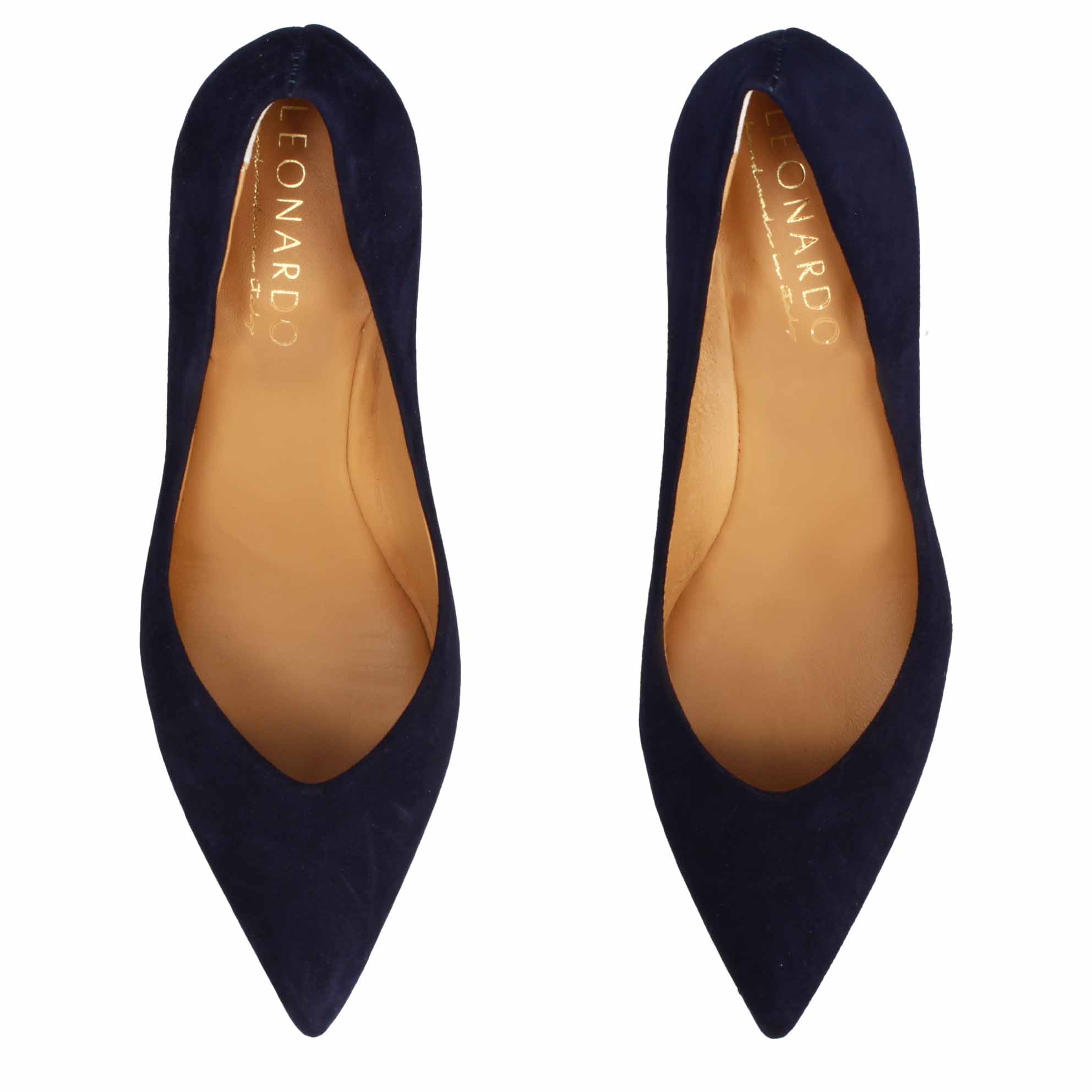 Leonardo décolleté donna camoscio blu tacco 5 cm punta