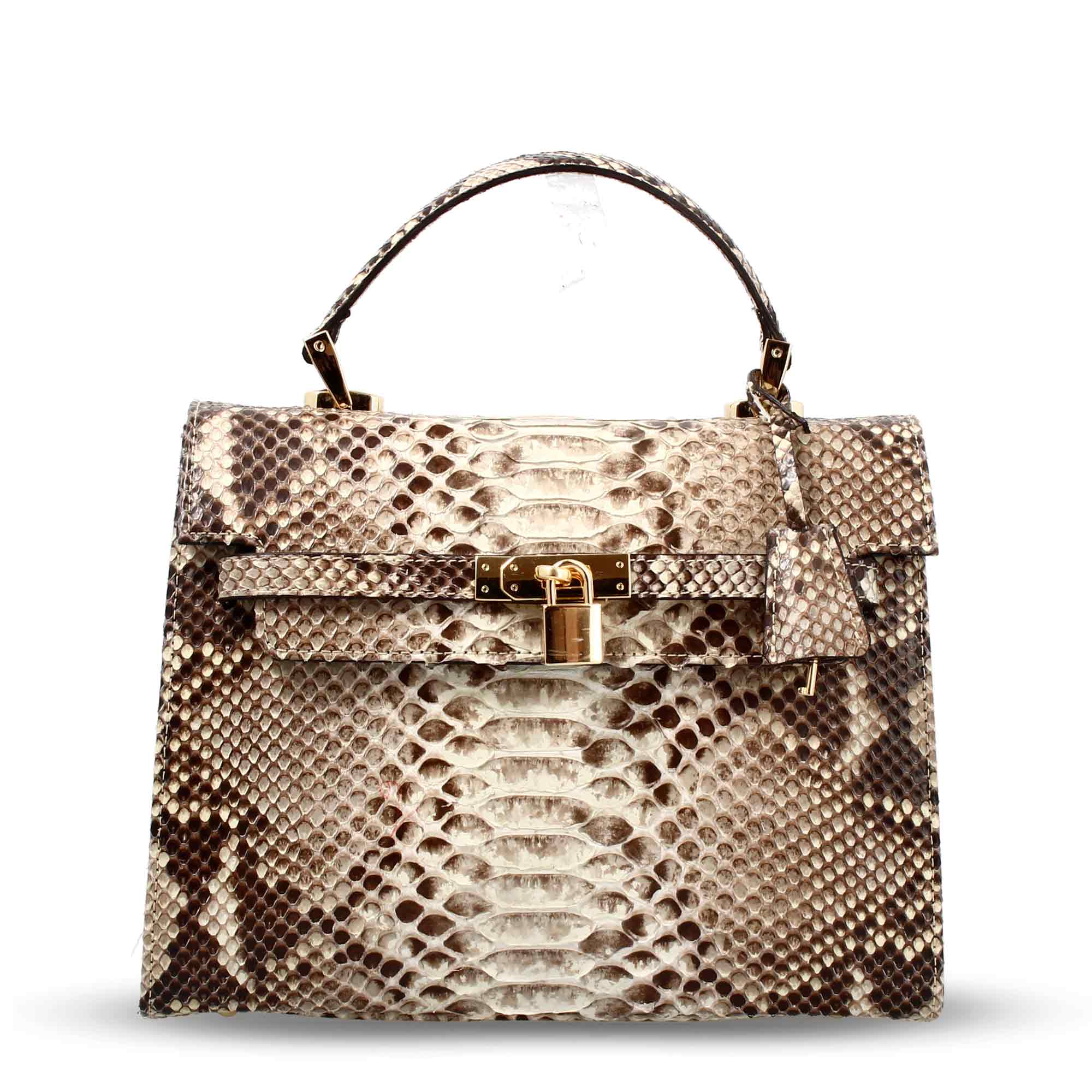 Leonardo Shoes Borsa Donna pitone mano grande marrone