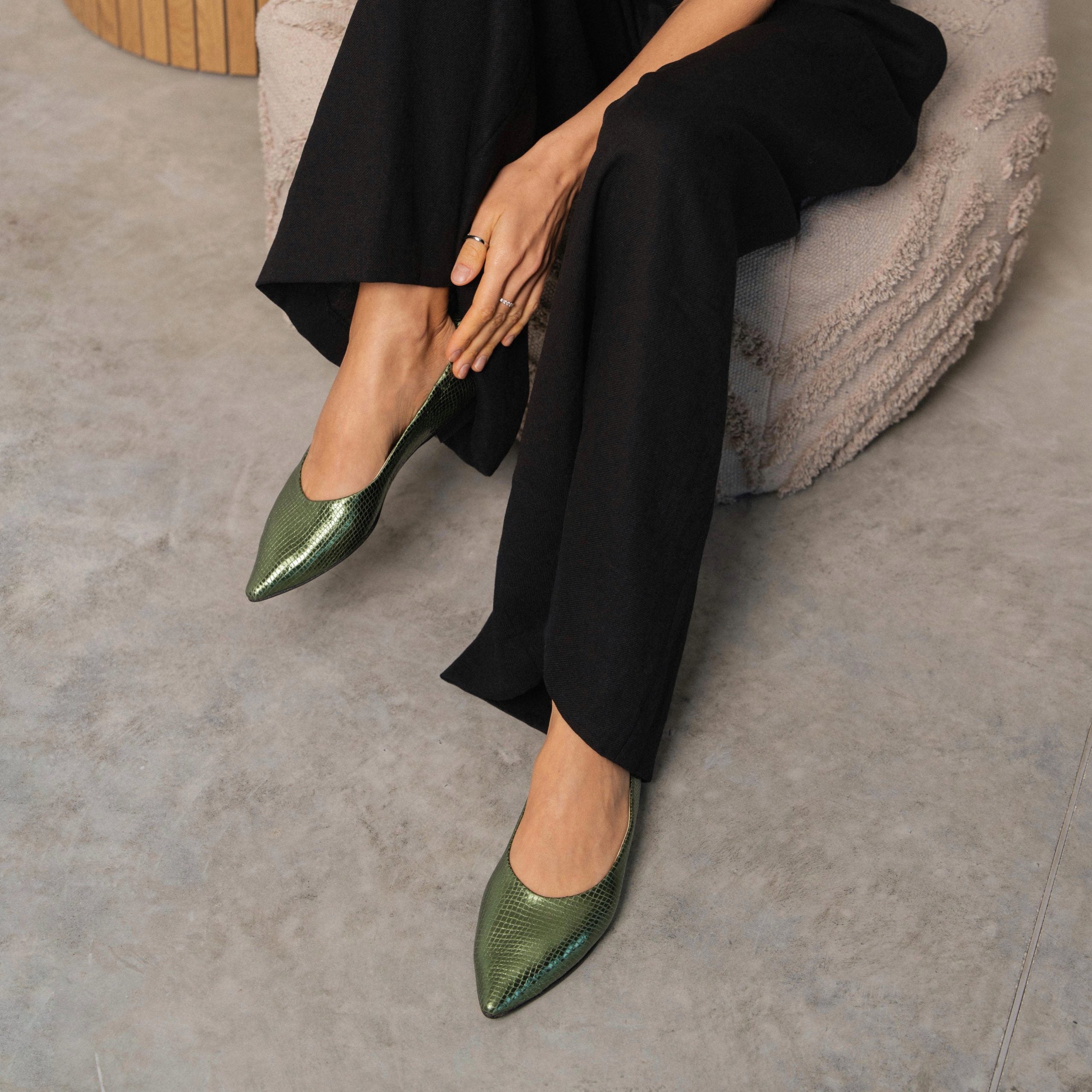 Ton Goût Tinna ballerine donna military snake pelle