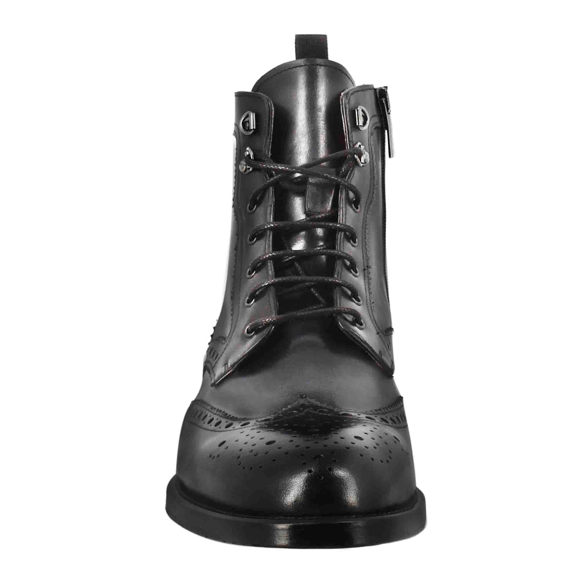 Leonardo Shoes Stivaletti Uomo Anfibio Brogue Pelle Nero