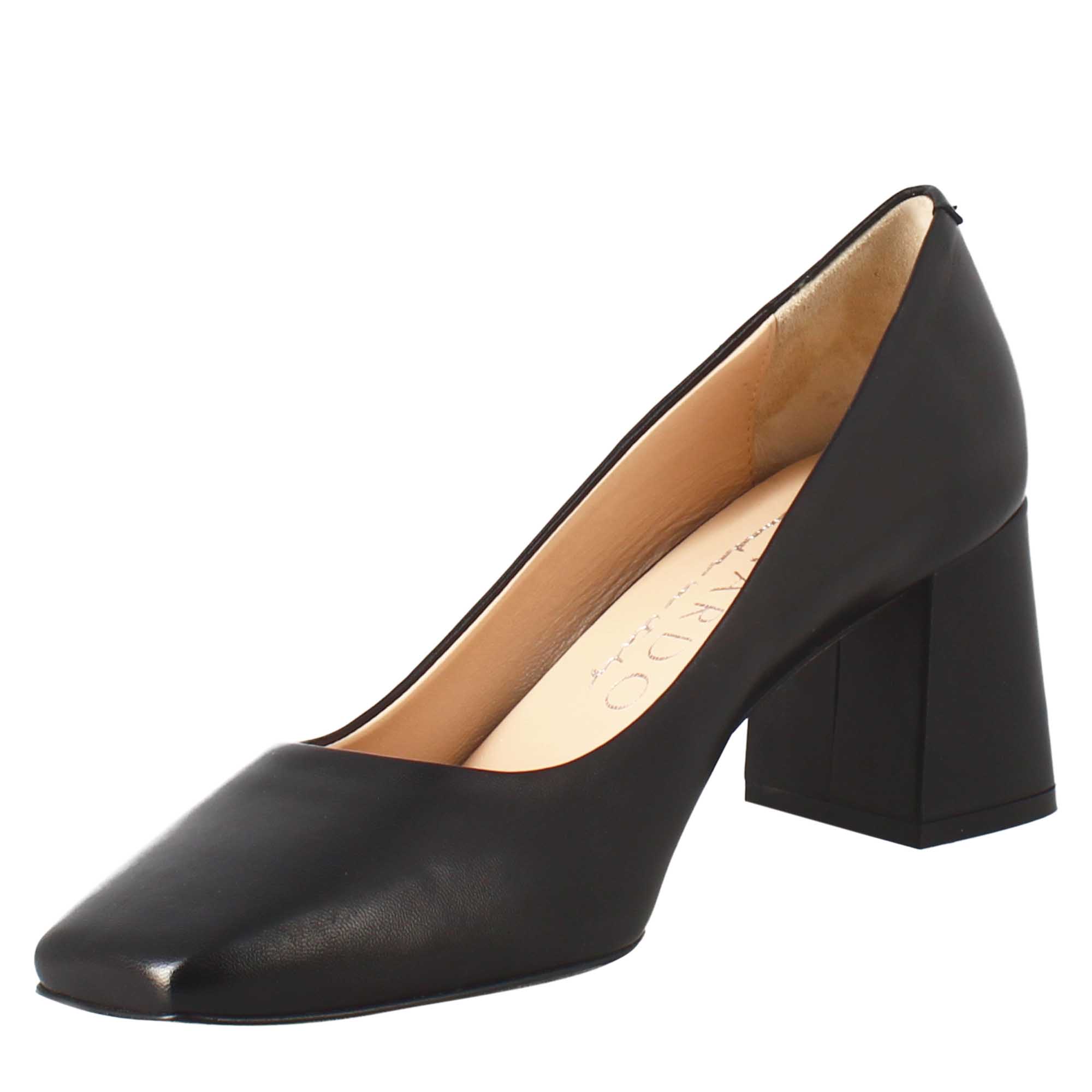 Leonardo Shoes décolleté donna pelle nero punta quadrata 7 cm