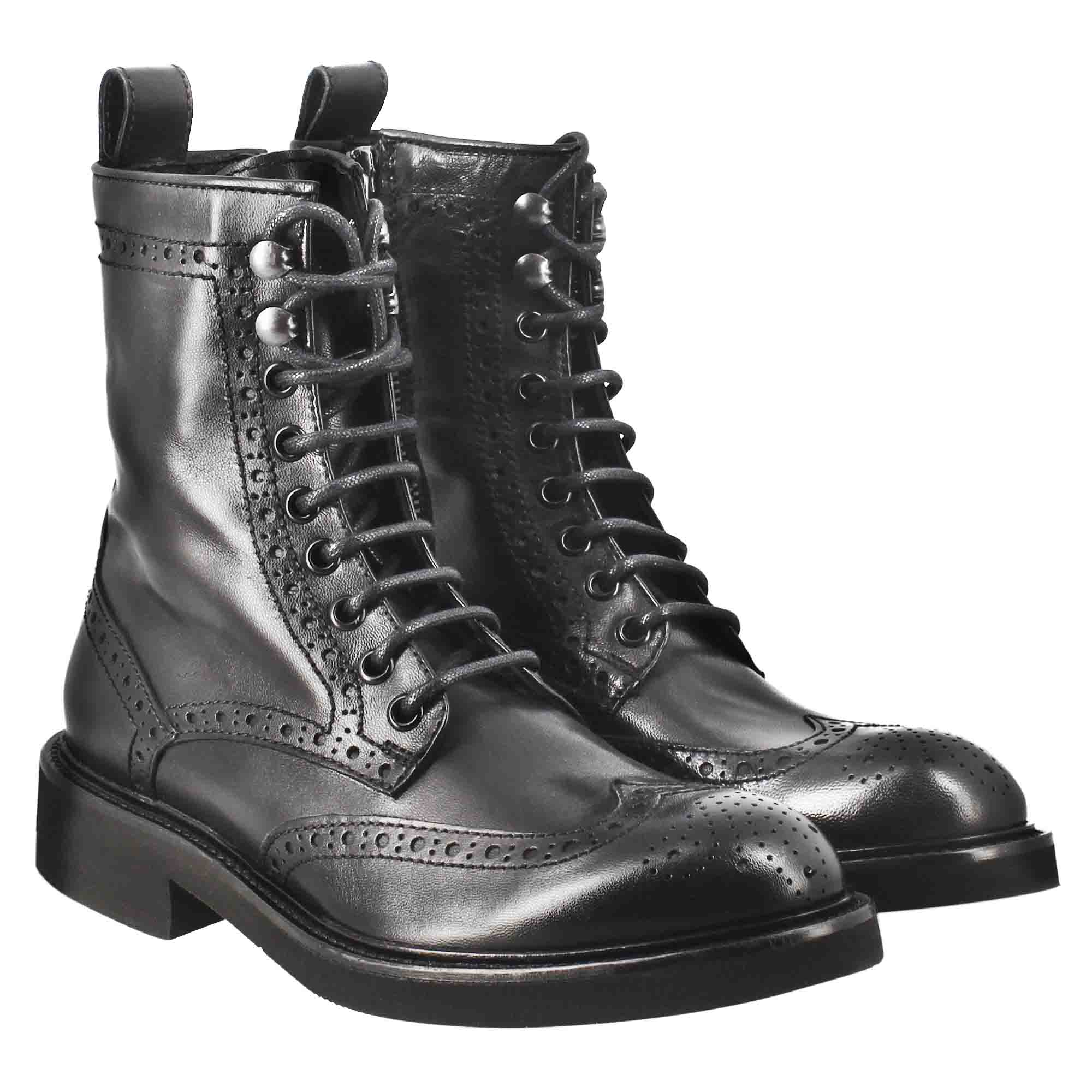 Leonardo Shoes Stivali Donna Anfibio Pelle Nero con Cerniera