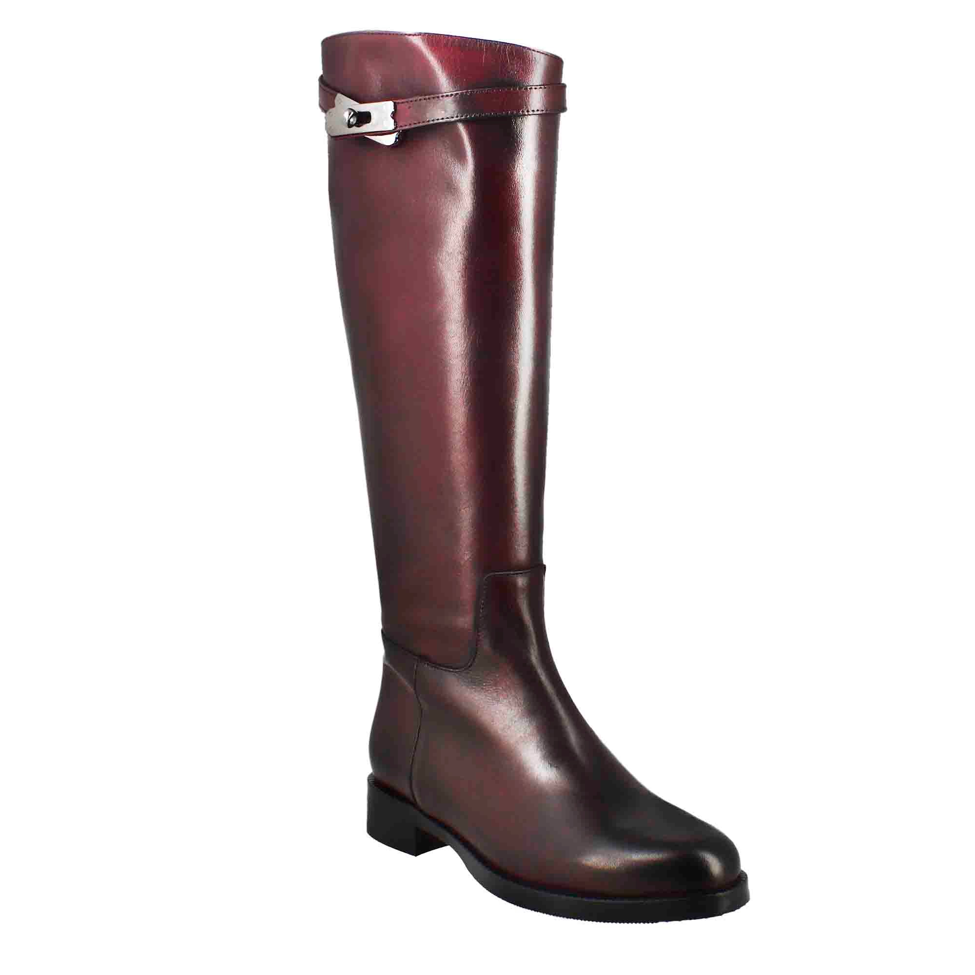 Leonardo Shoes Stivali Donna stivali ginocchio bordeaux pelle