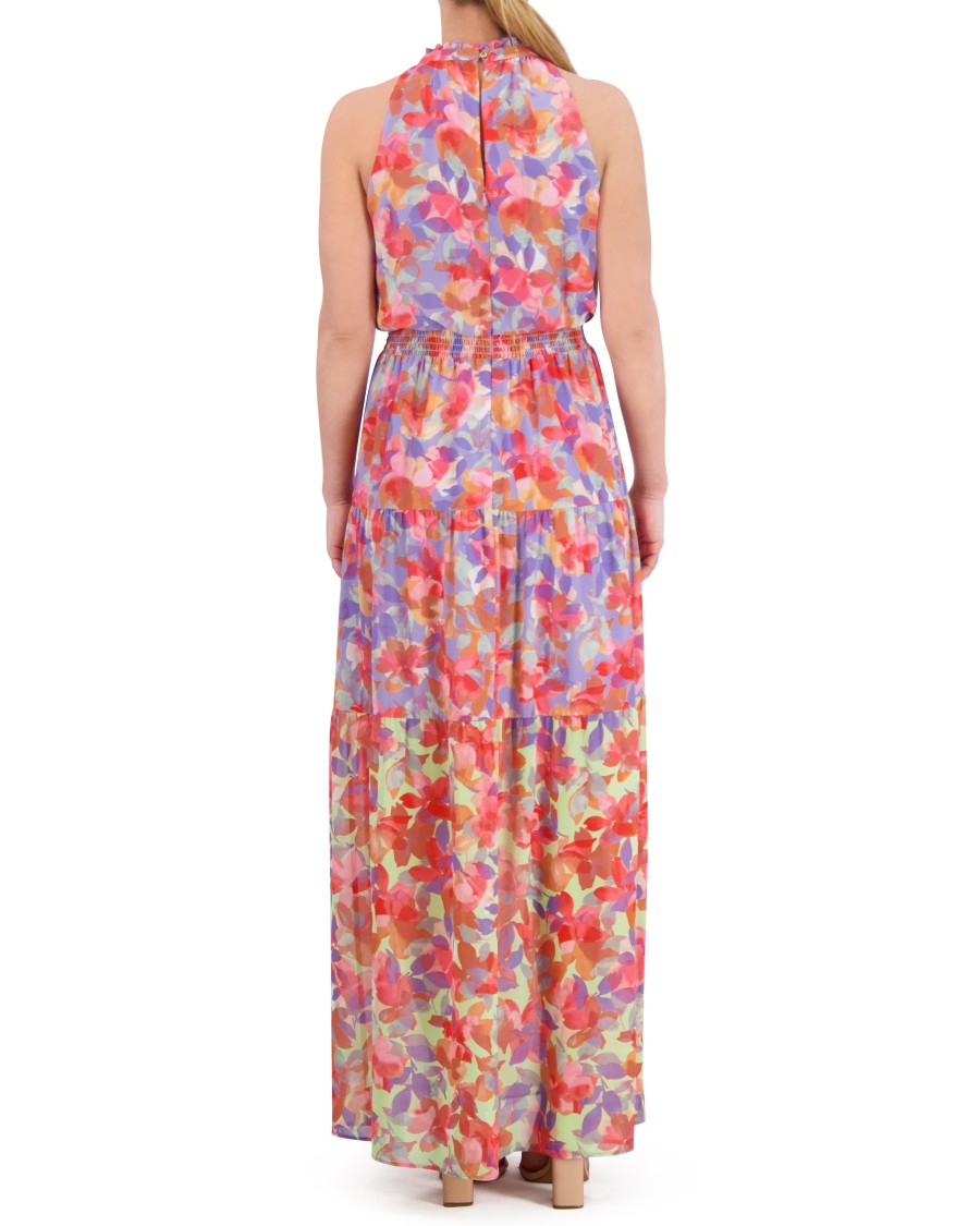 Vince Camuto abito chiffon floreale vita arricciata