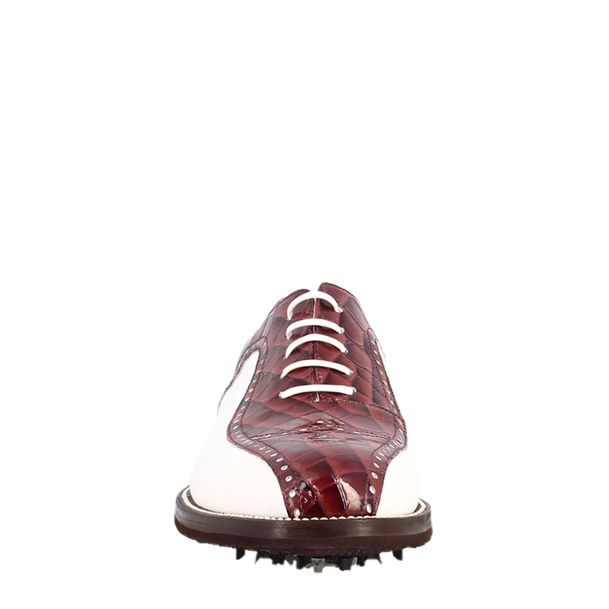 Leonardo Golf Scarpe da Golf Pelle Bianco Bordeaux Cocco