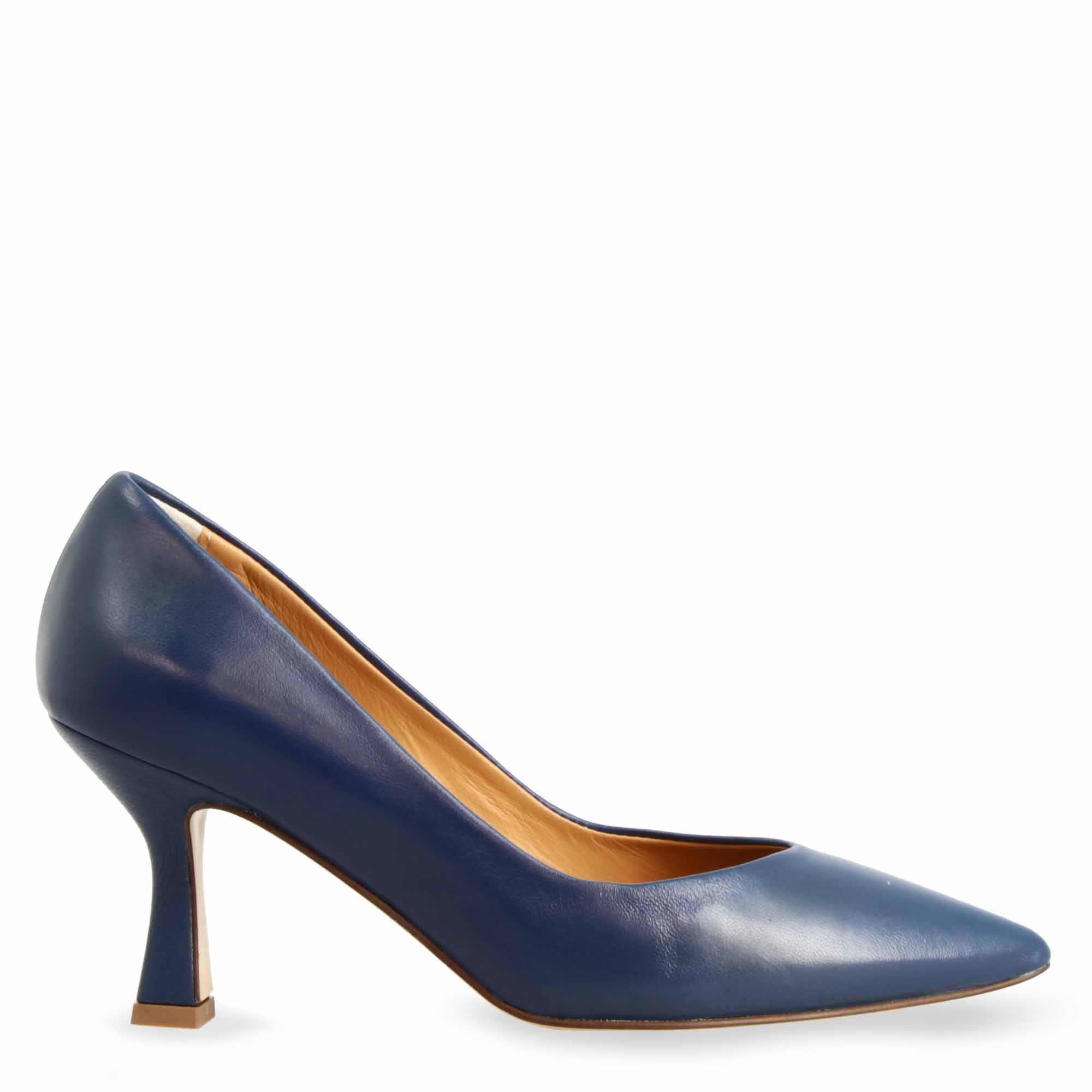 Leonardo Shoes Décolleté Punta Blu Pelle Tacco 9 cm