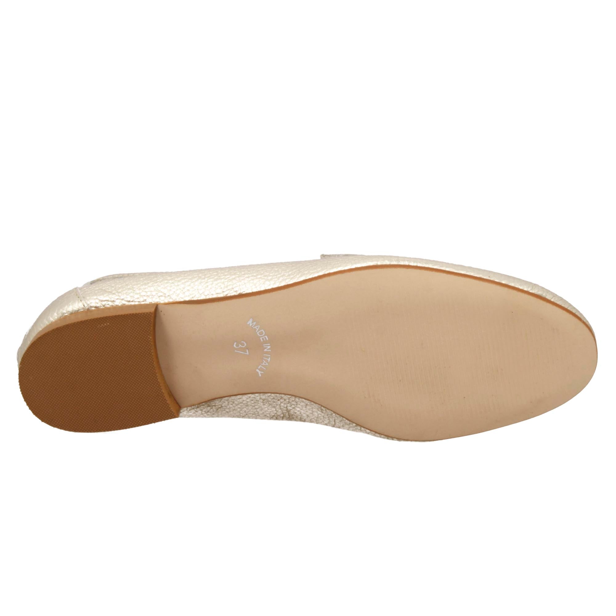 Leonardo Shoes Brenta Mocassino Pelle Oro Tacco Basso