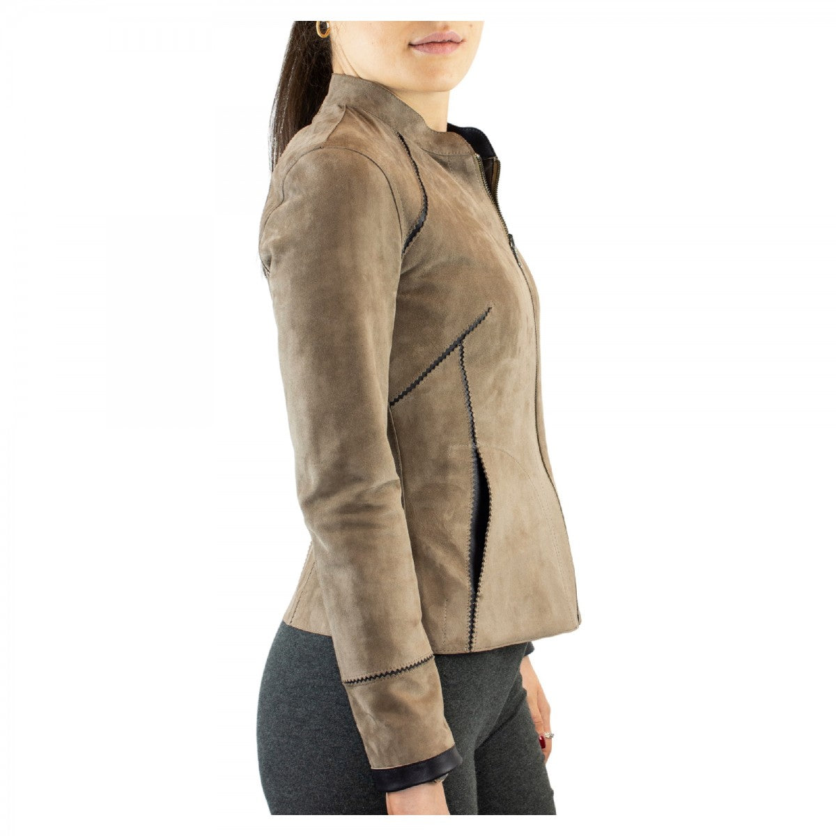 Leonardo Shoes Astrid giacca pelle donna reversibile taupe nera