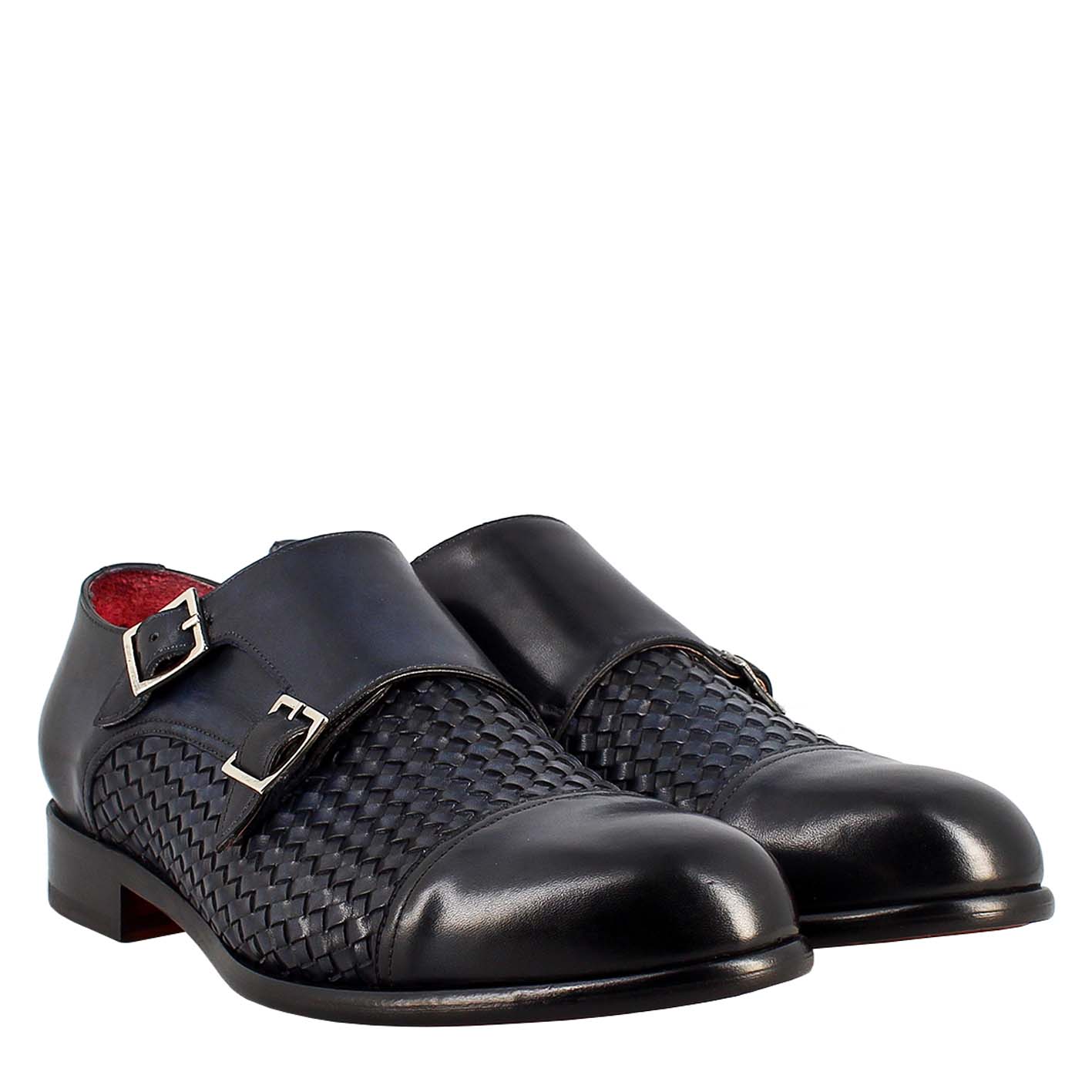 Leonardo Shoes Francesine scarpa fibbia pelle blu
