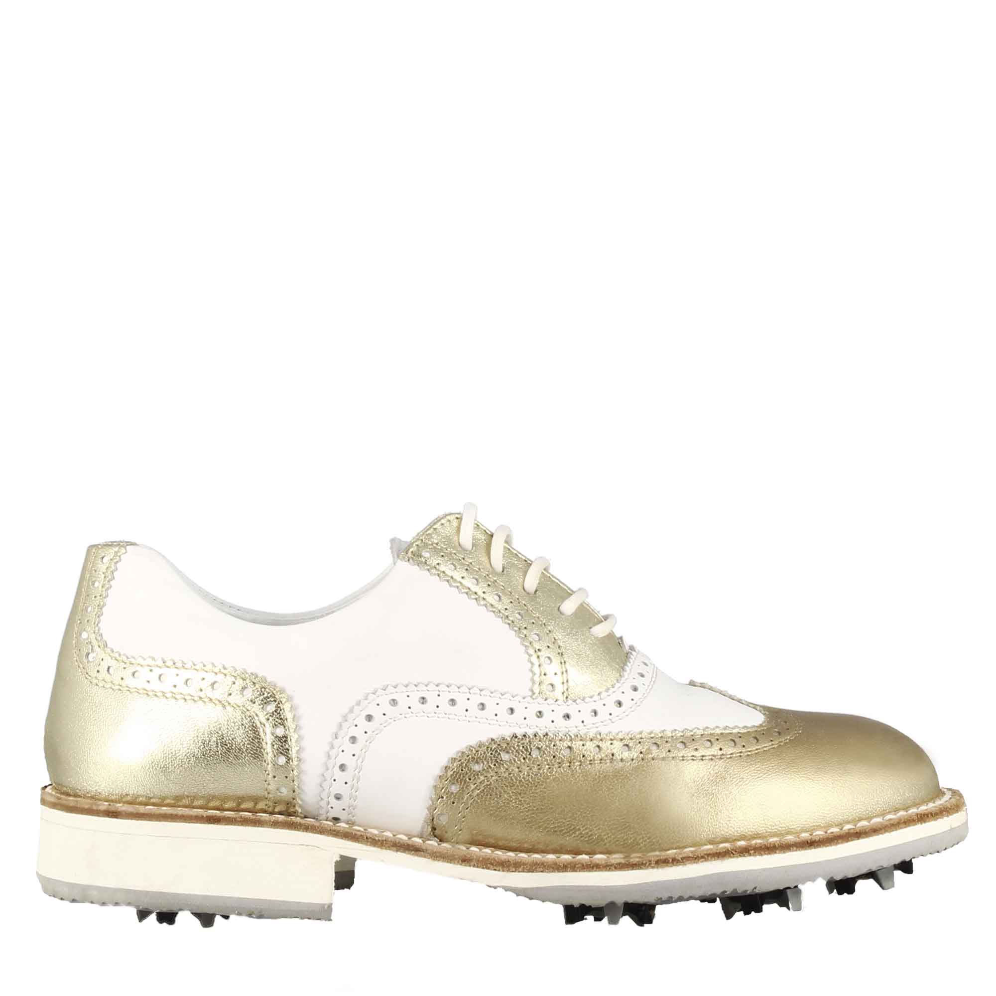 Leonardo Shoes Golf Scarpe da Golf Oro Bianco Pelle Dettagli Oro