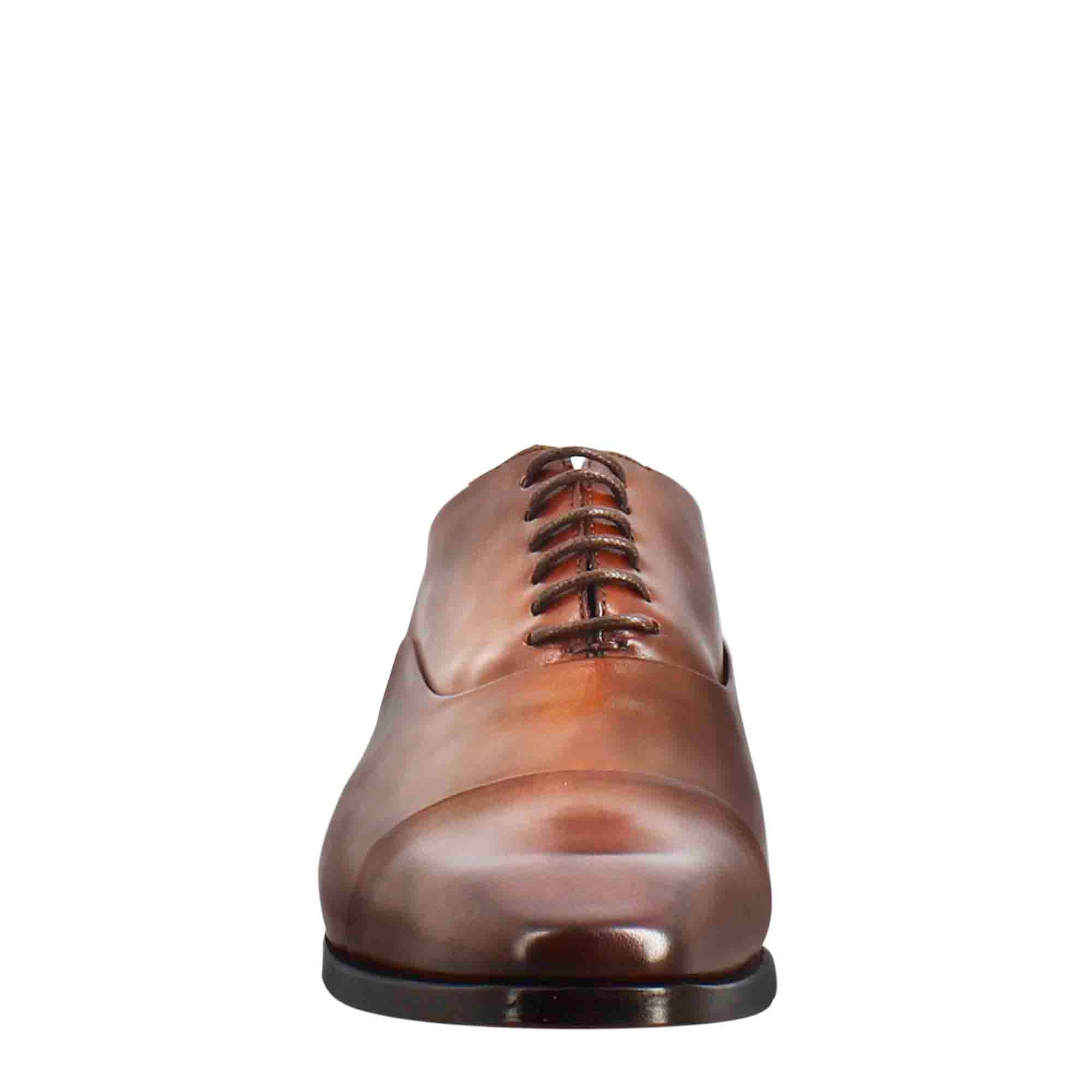Leonardo Shoes Francesine Uomo Pelle Brandy con Puntale