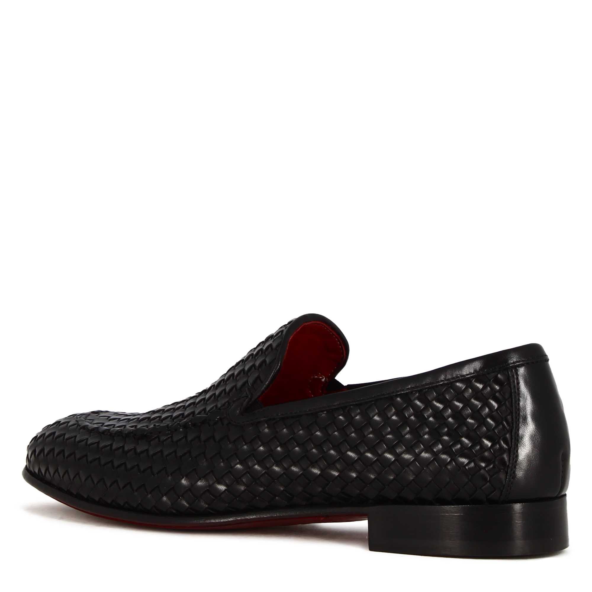 Leonardo Shoes mocassini uomo nero pelle intrecciata