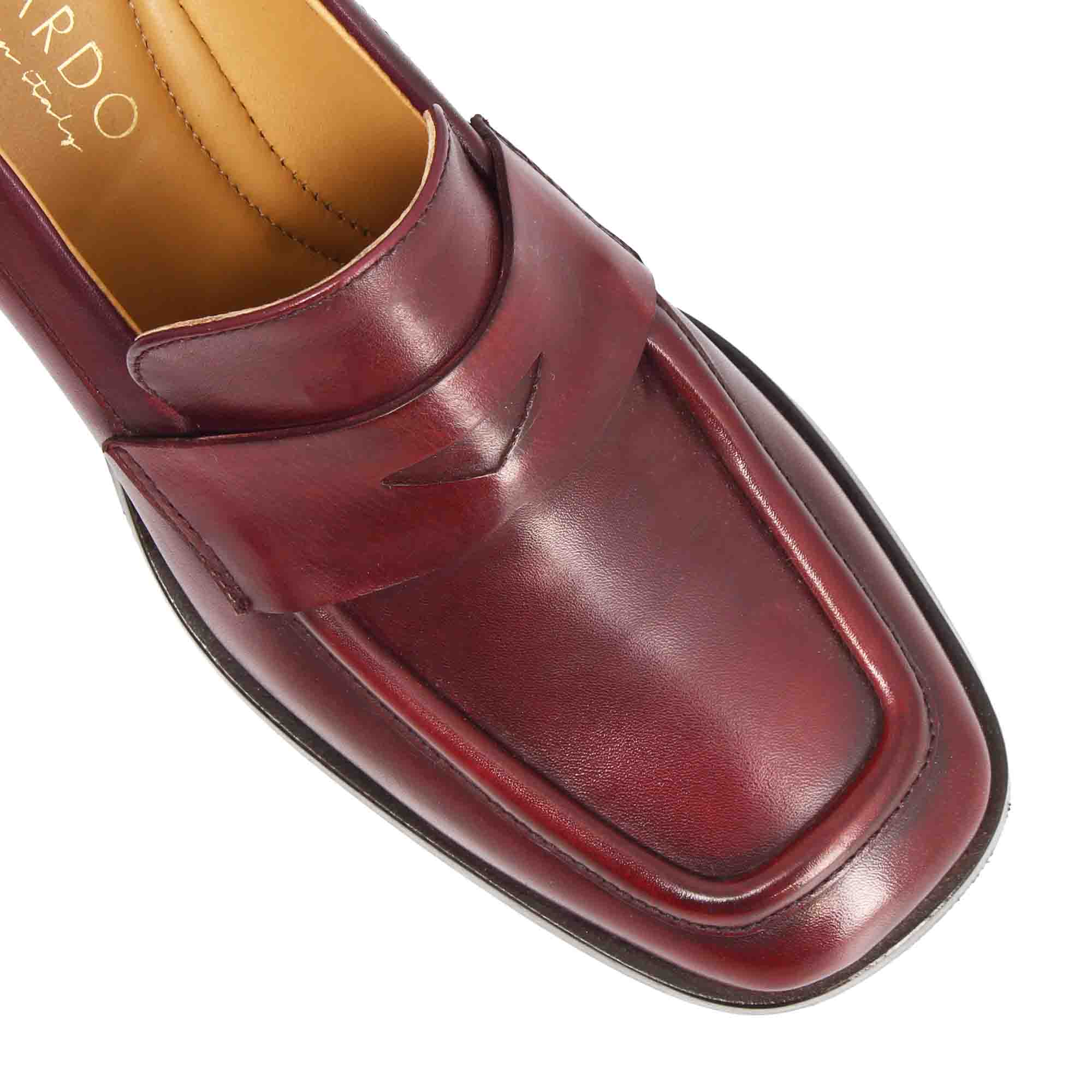 Leonardo Shoes Ottavia mocassini donna pelle bordeaux tacco 6cm