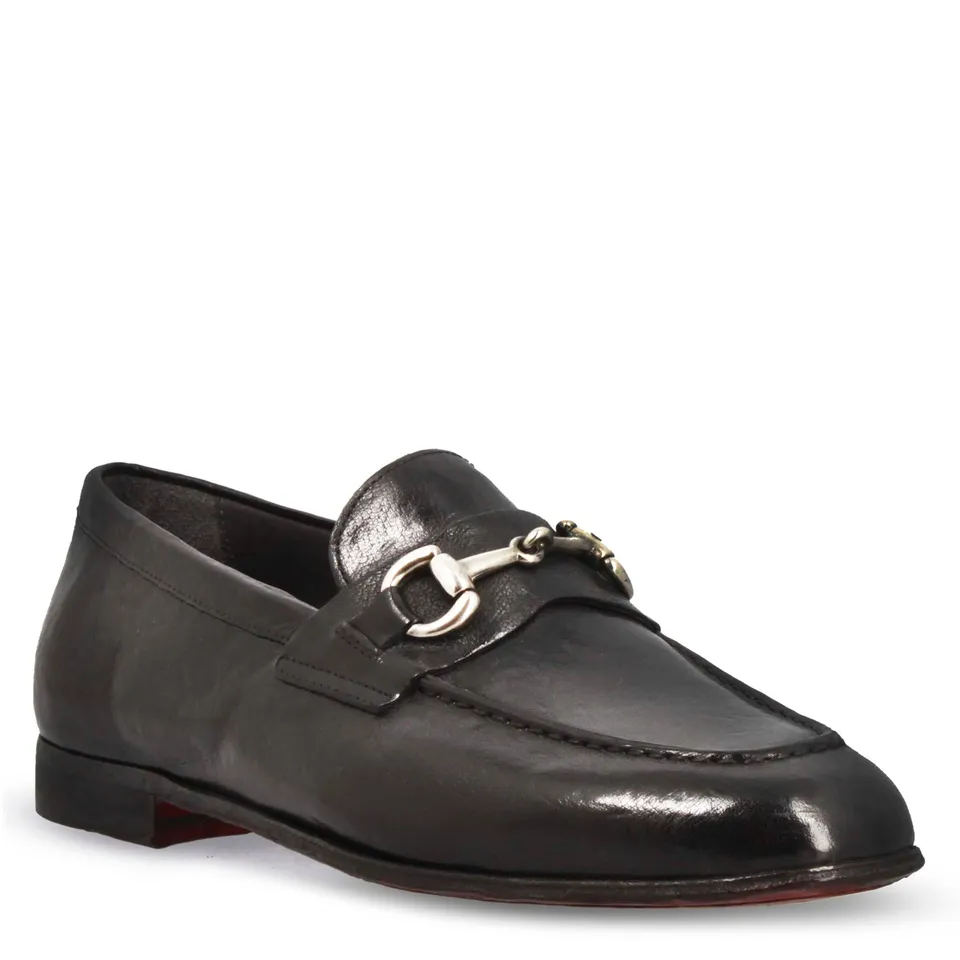Leonardo Shoes Mocassini Uomo Palatino Nero Pelle Fibbia