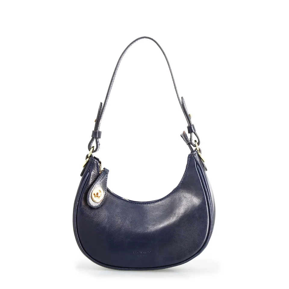 Leonardo Shoes Jane borsa donna pelle blu mezzaluna
