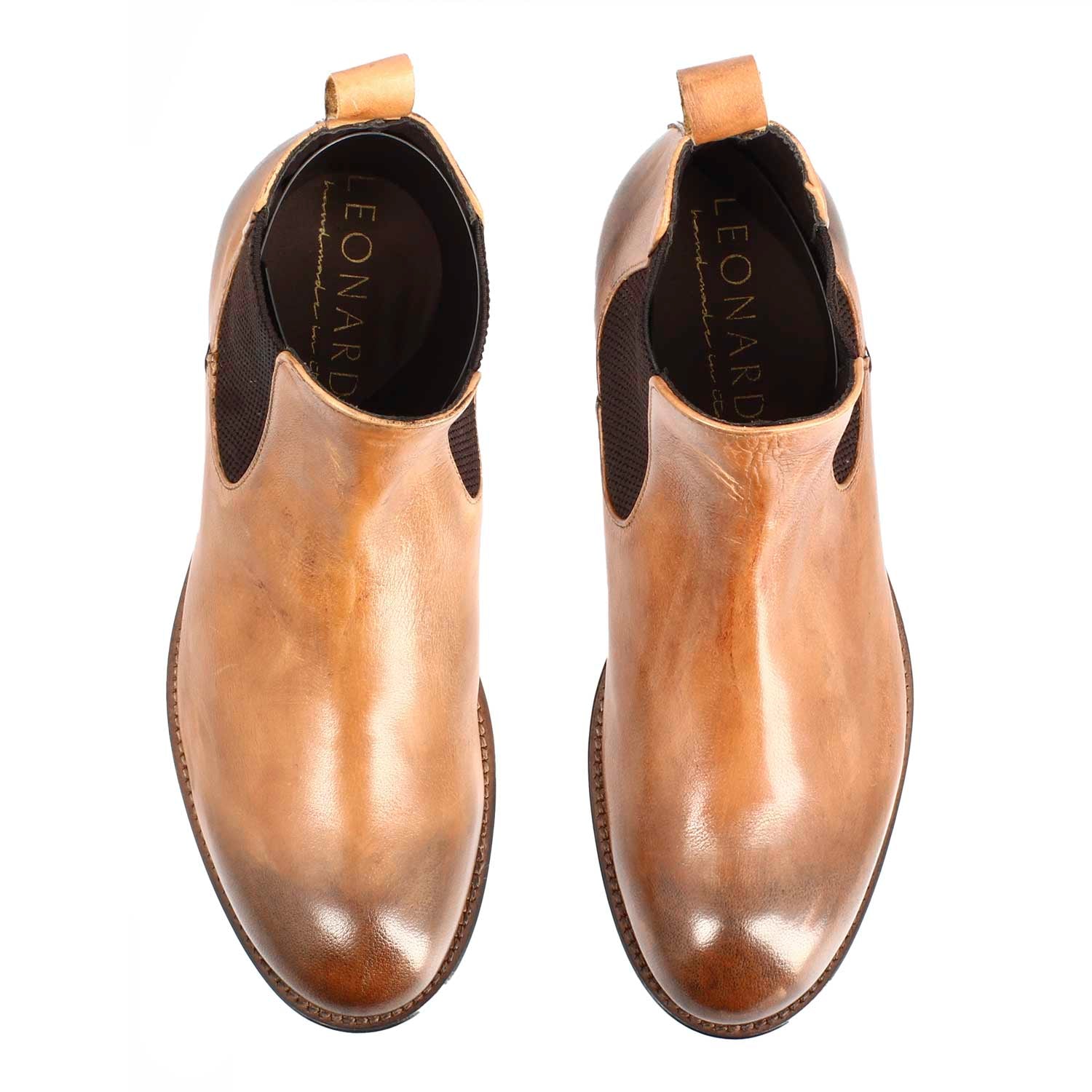 Leonardo Shoes Diver Chelsea Uomo Pelle Marrone Chiaro