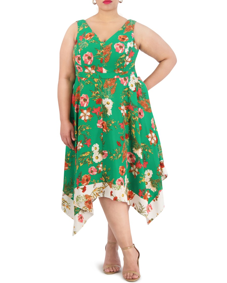 Vince Camuto Abito Floreale Orlo Fazzoletto Donna Curvy