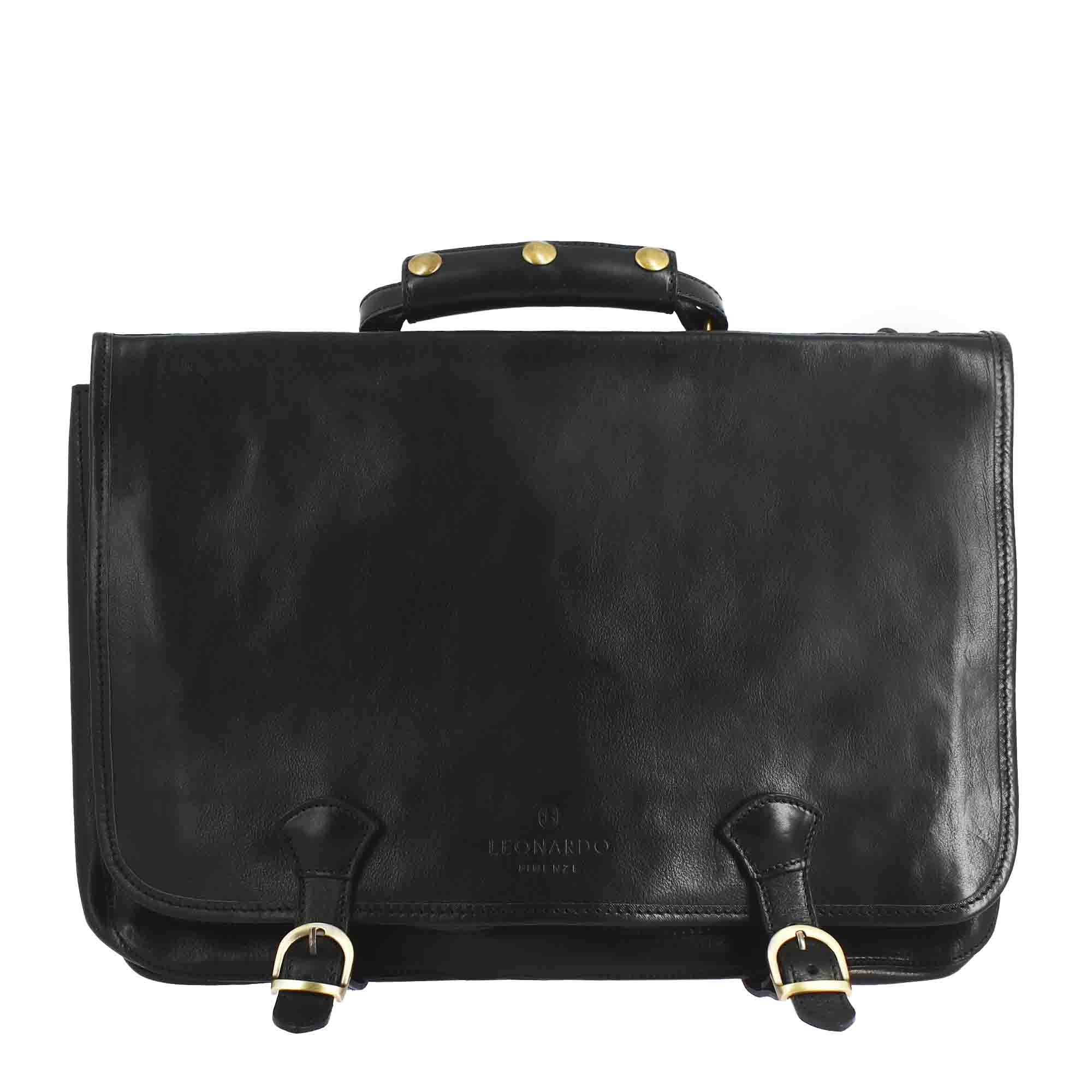 Leonardo Shoes Borse Uomo cartella BF-20 nero pelle 41 cm