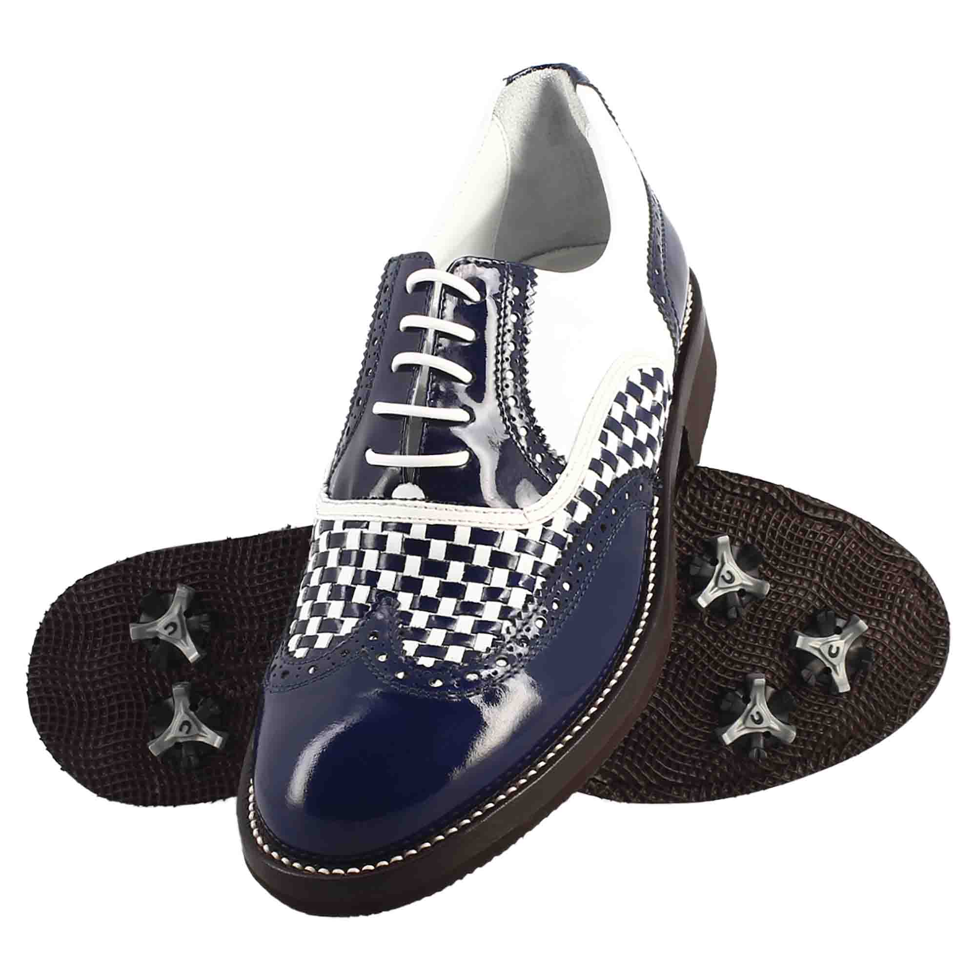 Leonardo Shoes Golf Scarpe da Golf Pelle Blu Bianco
