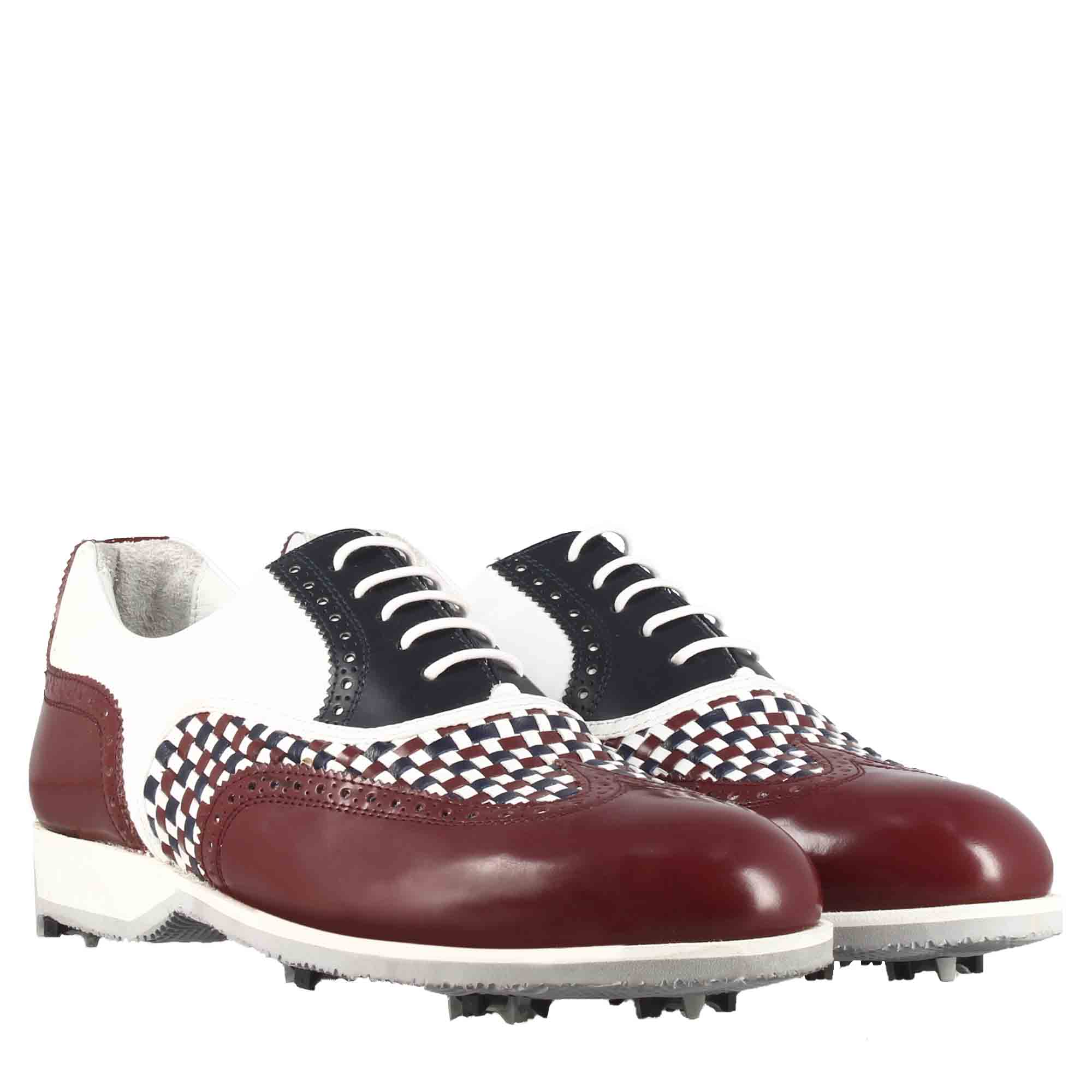 Leonardo Shoes Golf Calzature scarpe golf pelle bianco bordeaux