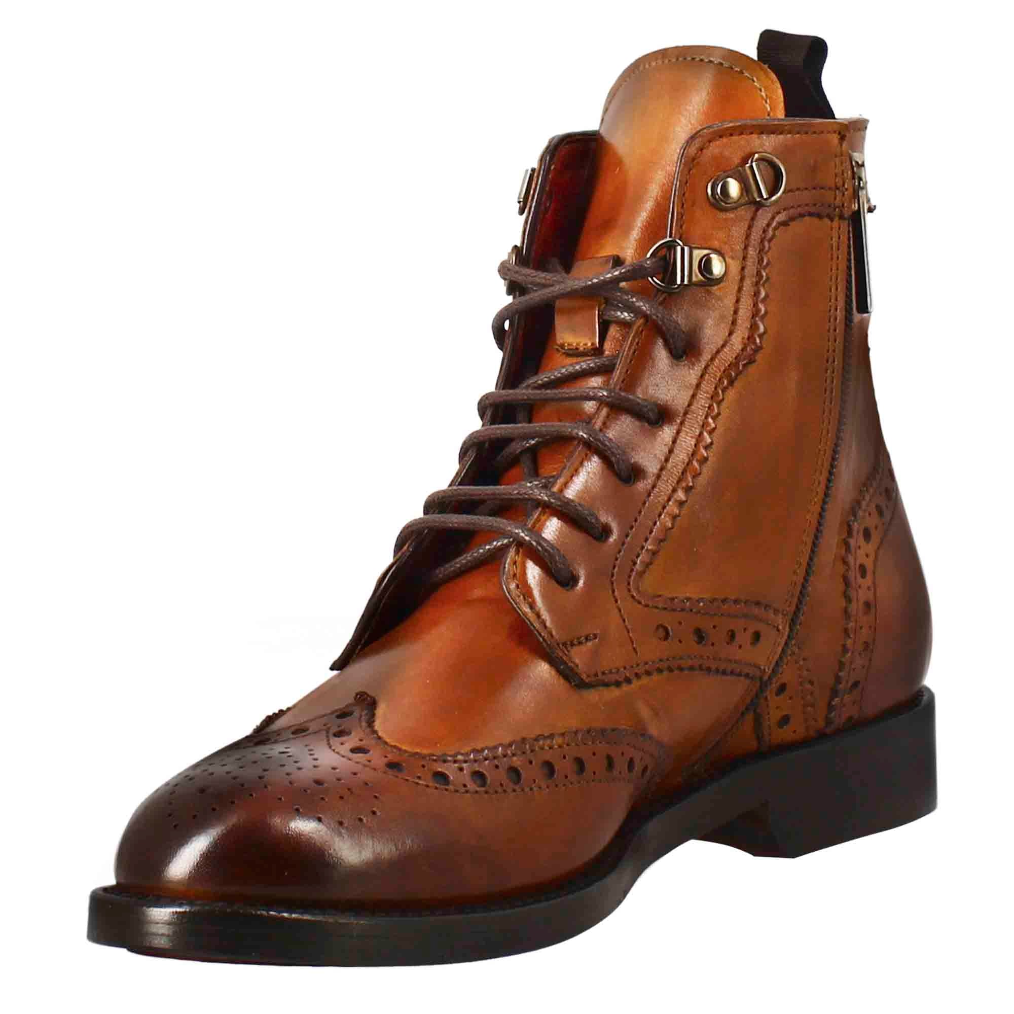 Leonardo Shoes Anfibio Donna Pelle Marrone Brogue