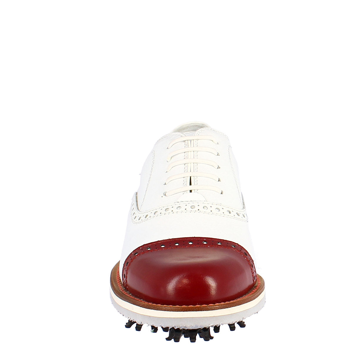 Leonardo Shoes Golf Scarpe Pelle Bianco con Puntale Rosso