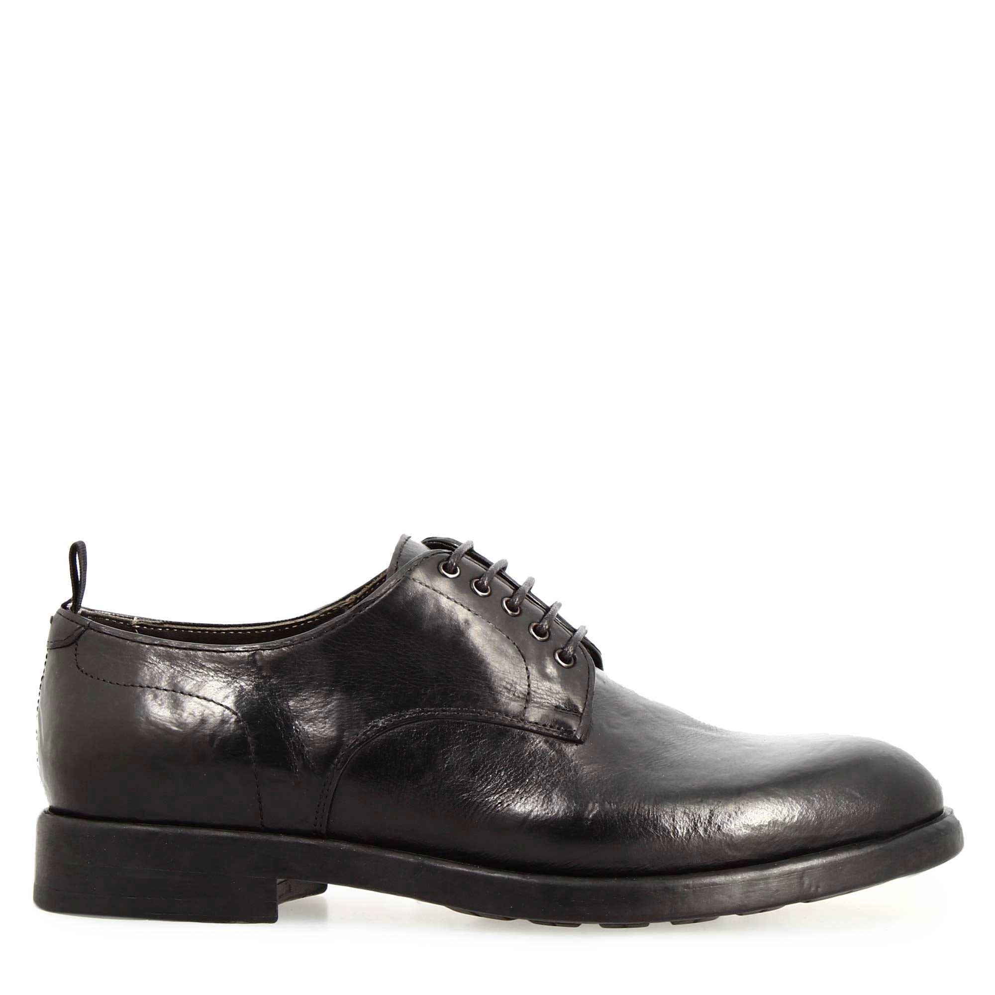 Leonardo Shoes Raffaello derby uomo nero pelle buffalo