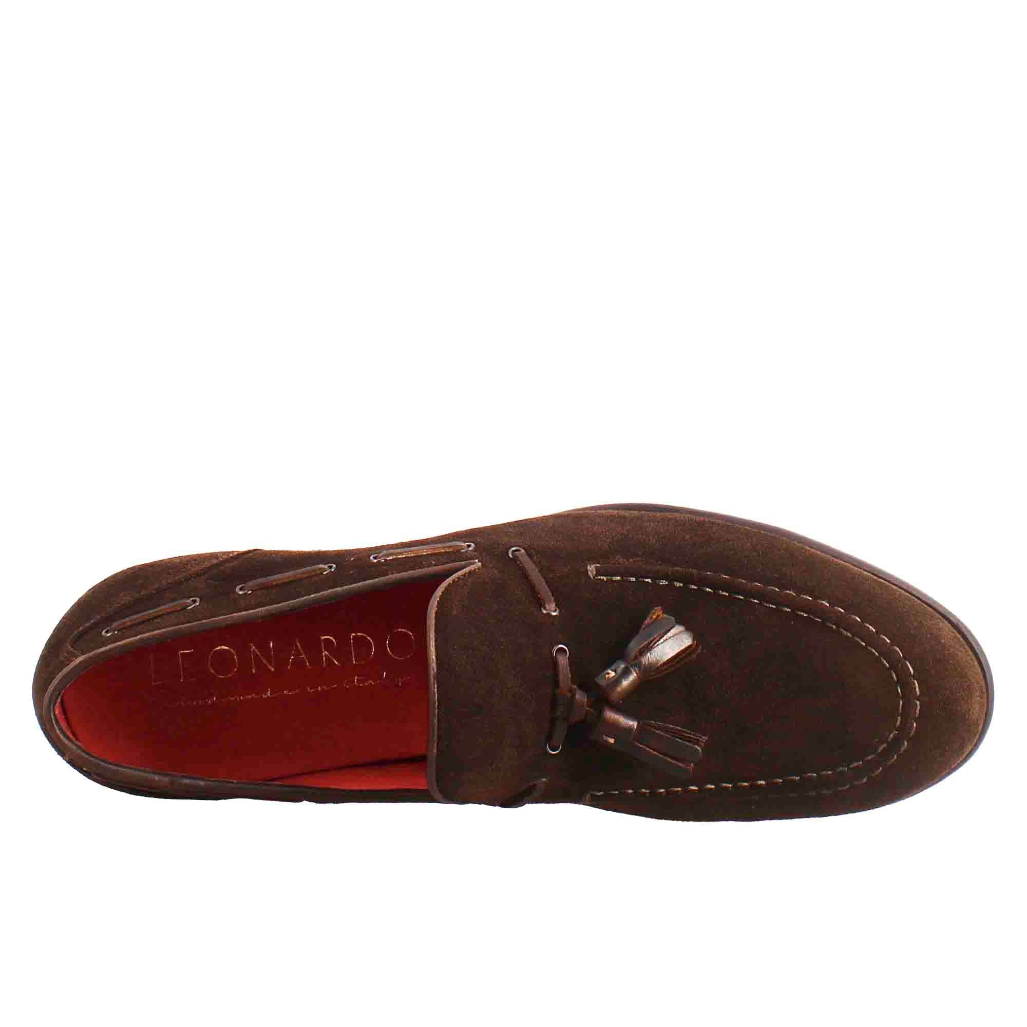 Leonardo Shoes mocassini uomo nappine camoscio marrone scuro