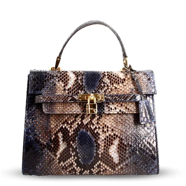 Leonardo Shoes Borsa Mano Donna Pitone Blu Tracolla Grande
