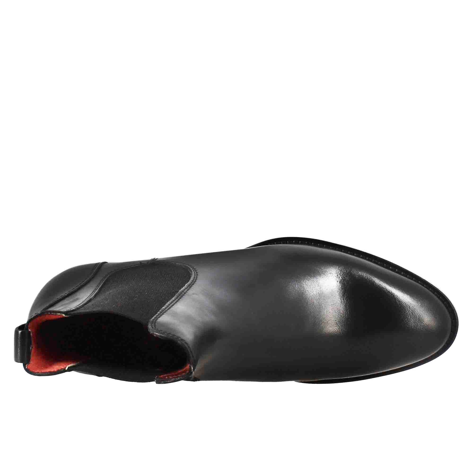 Leonardo Shoes Stivali Donna Chelsea Pelle Nero Tacco Medio Elastici