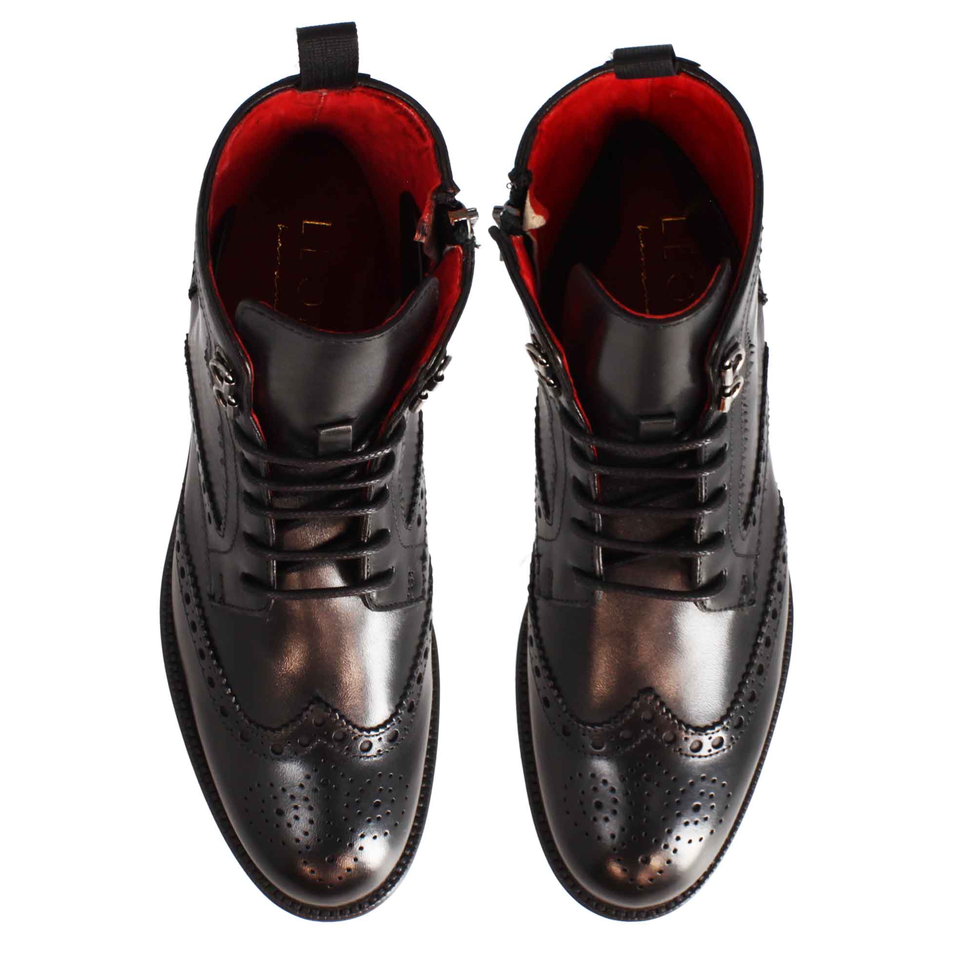 Leonardo Shoes Anfibio Donna Brogue Pelle Nera