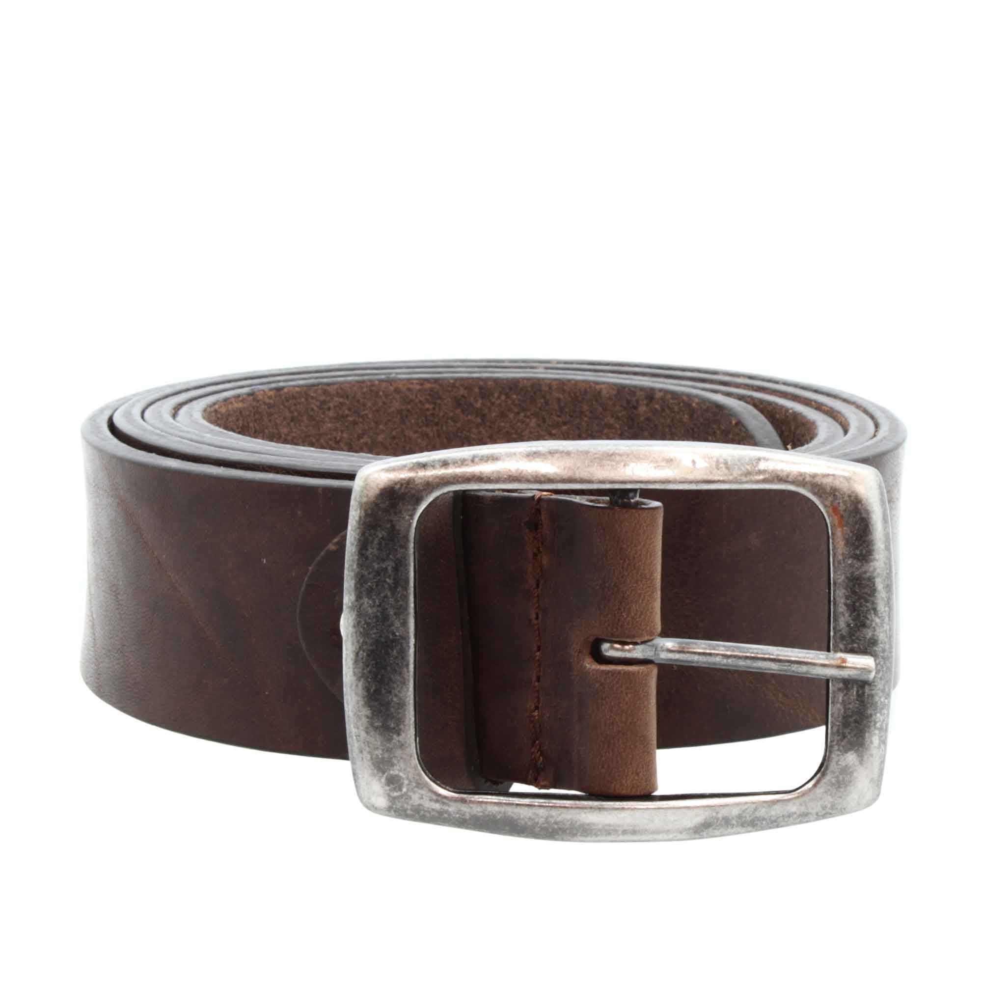 Leonardo Shoes cintura uomo pelle marrone fibbia argento