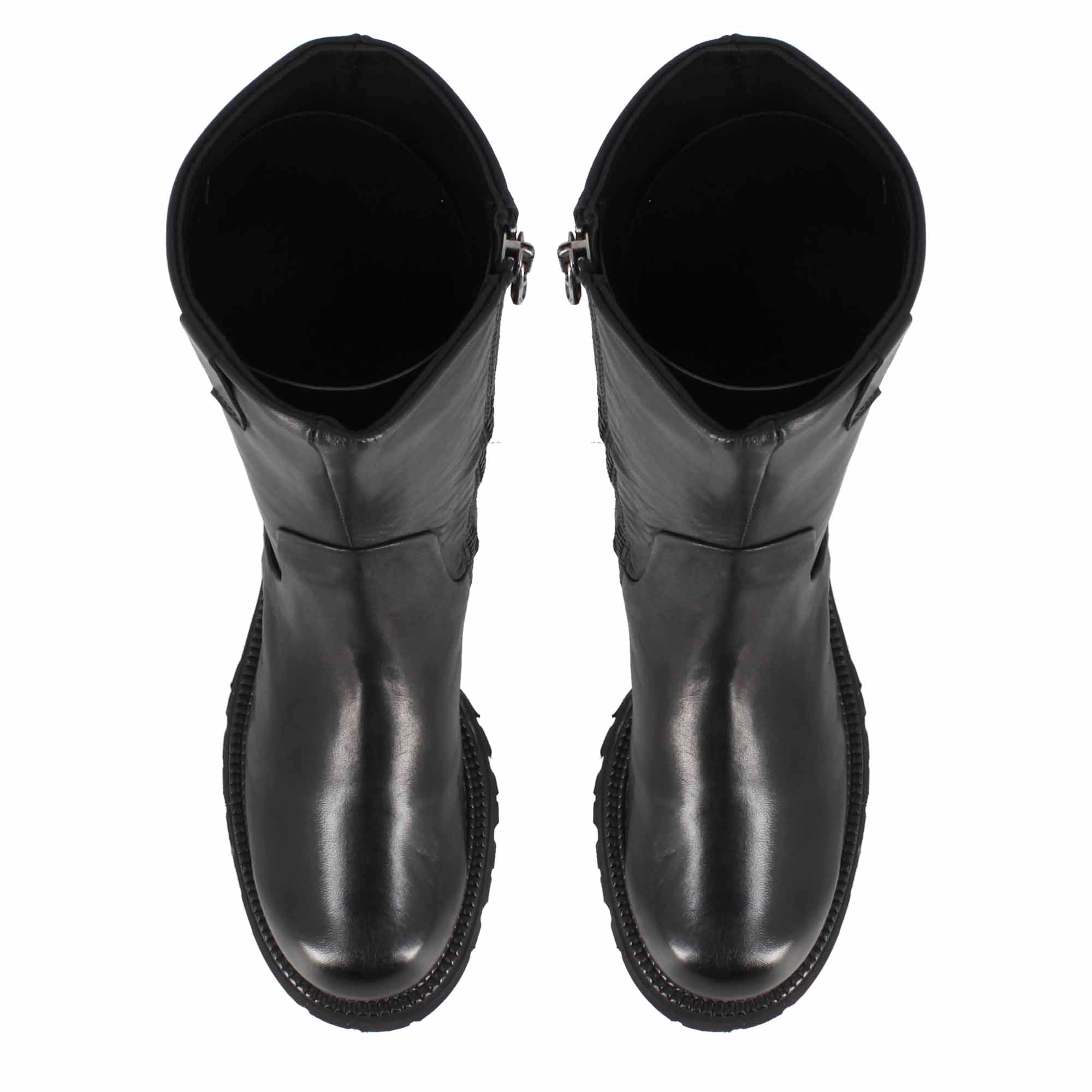 Leonardo Shoes Stivali Donna stivaletto nero vera pelle gomma