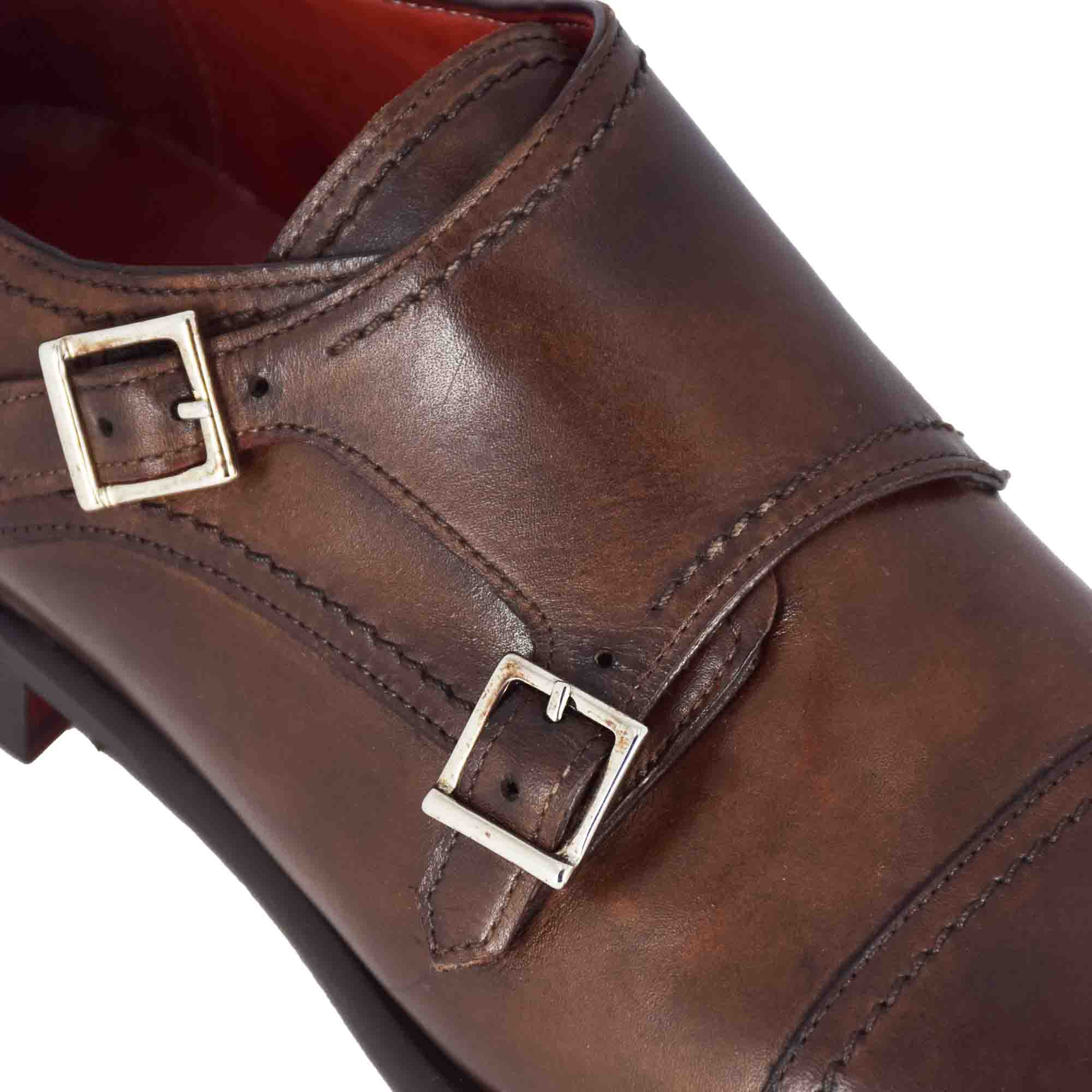 Leonardo Shoes francesine uomo doppia fibbia marrone