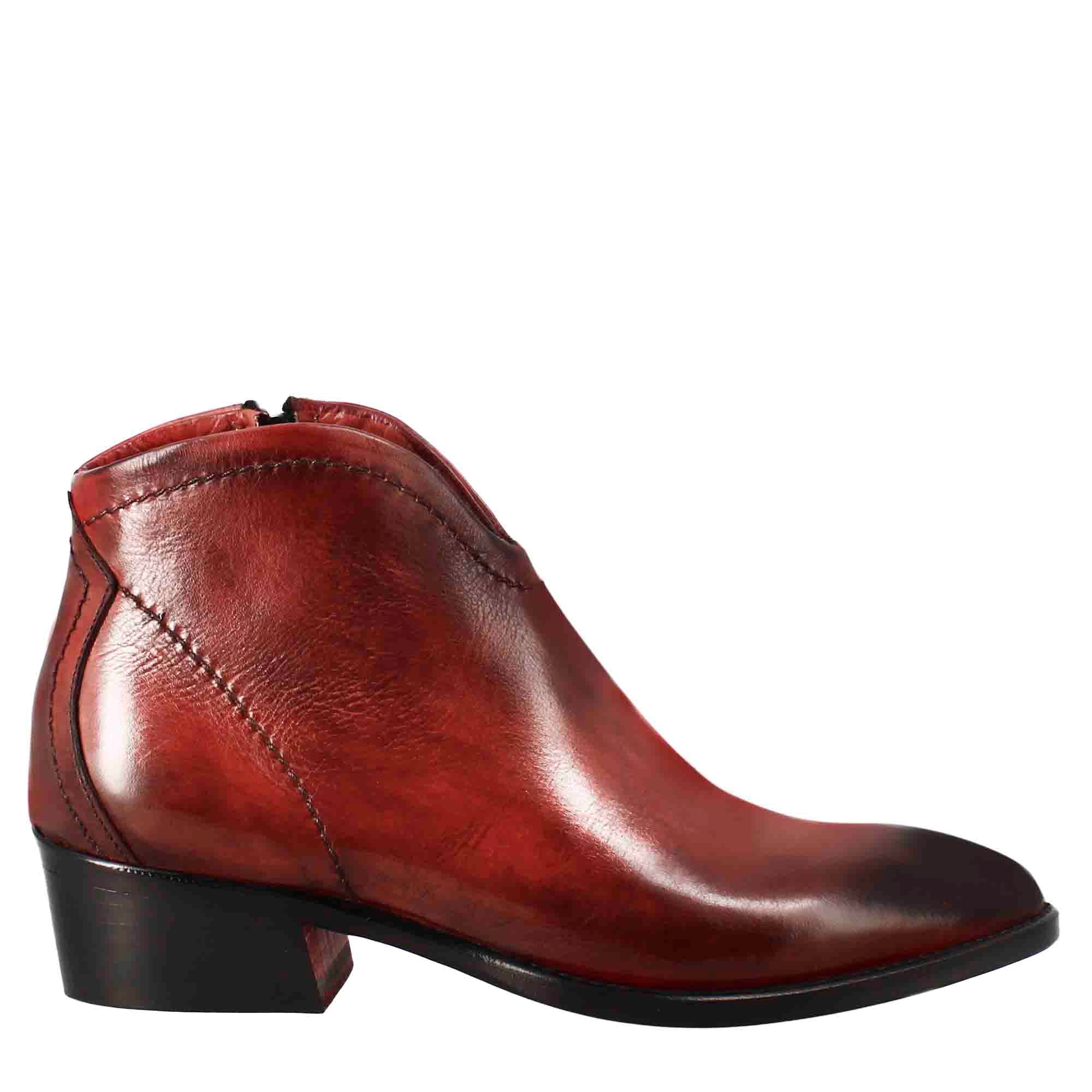 Leonardo Shoes Stivali Donna Stivaletto Pelle Rosso Tacco