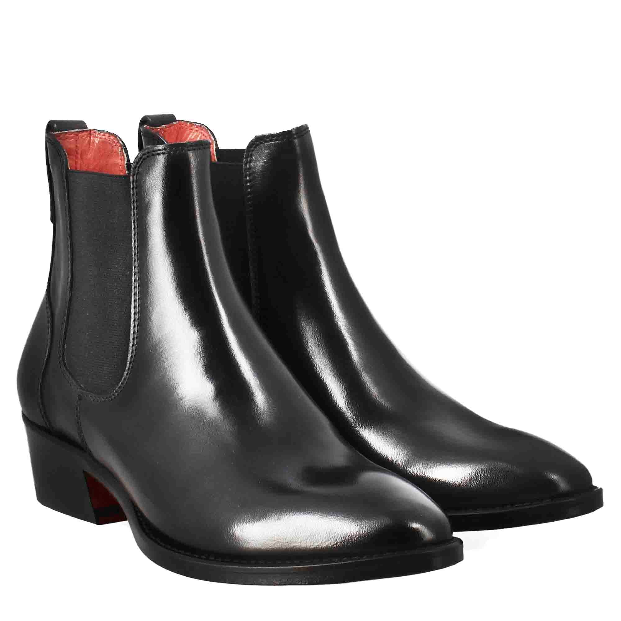 Leonardo Shoes Stivali Donna Chelsea Pelle Nero Tacco Medio Elastici