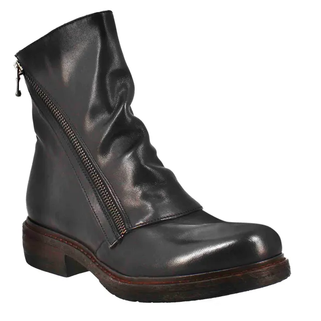 Leonardo Shoes stivaletti donna pelle nero doppia zip vintage