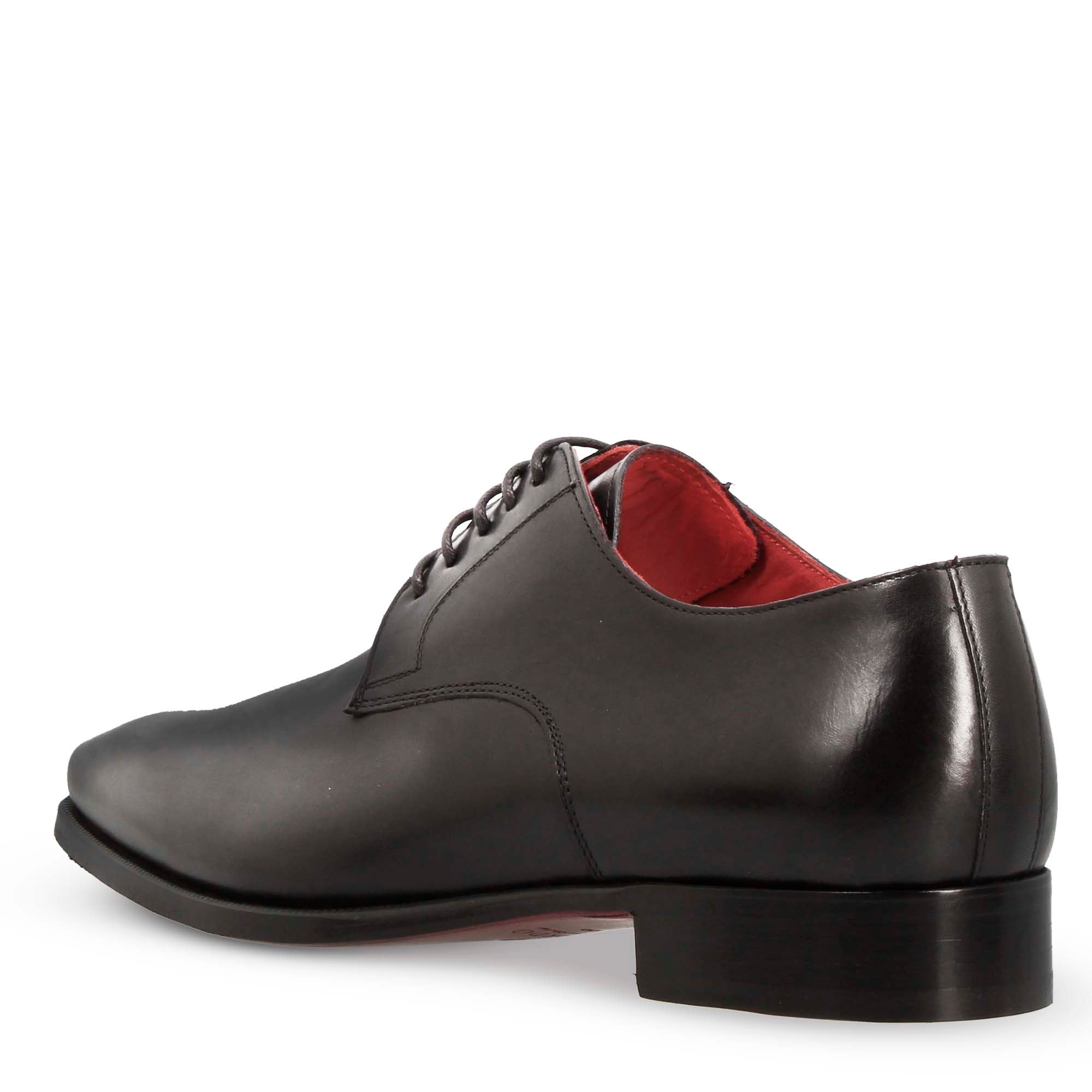 Leonardo Shoes Francesine Derby Uomo Pelle Nero Punta Squadrata