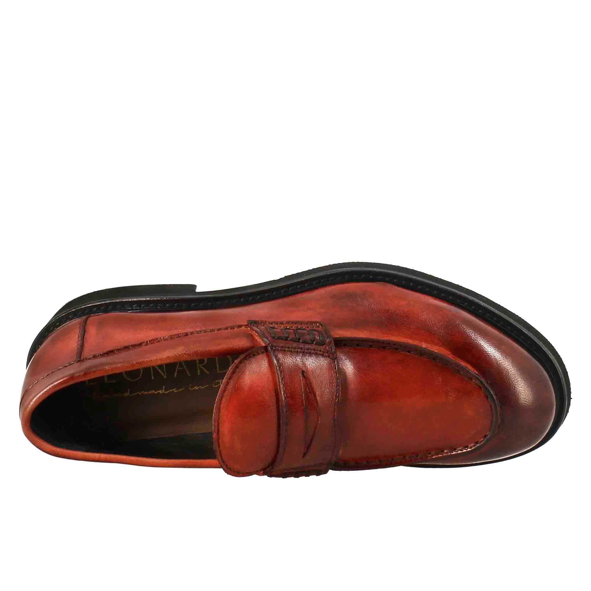 Leonardo Shoes Paupa mocassini donna rosso pelle lavata