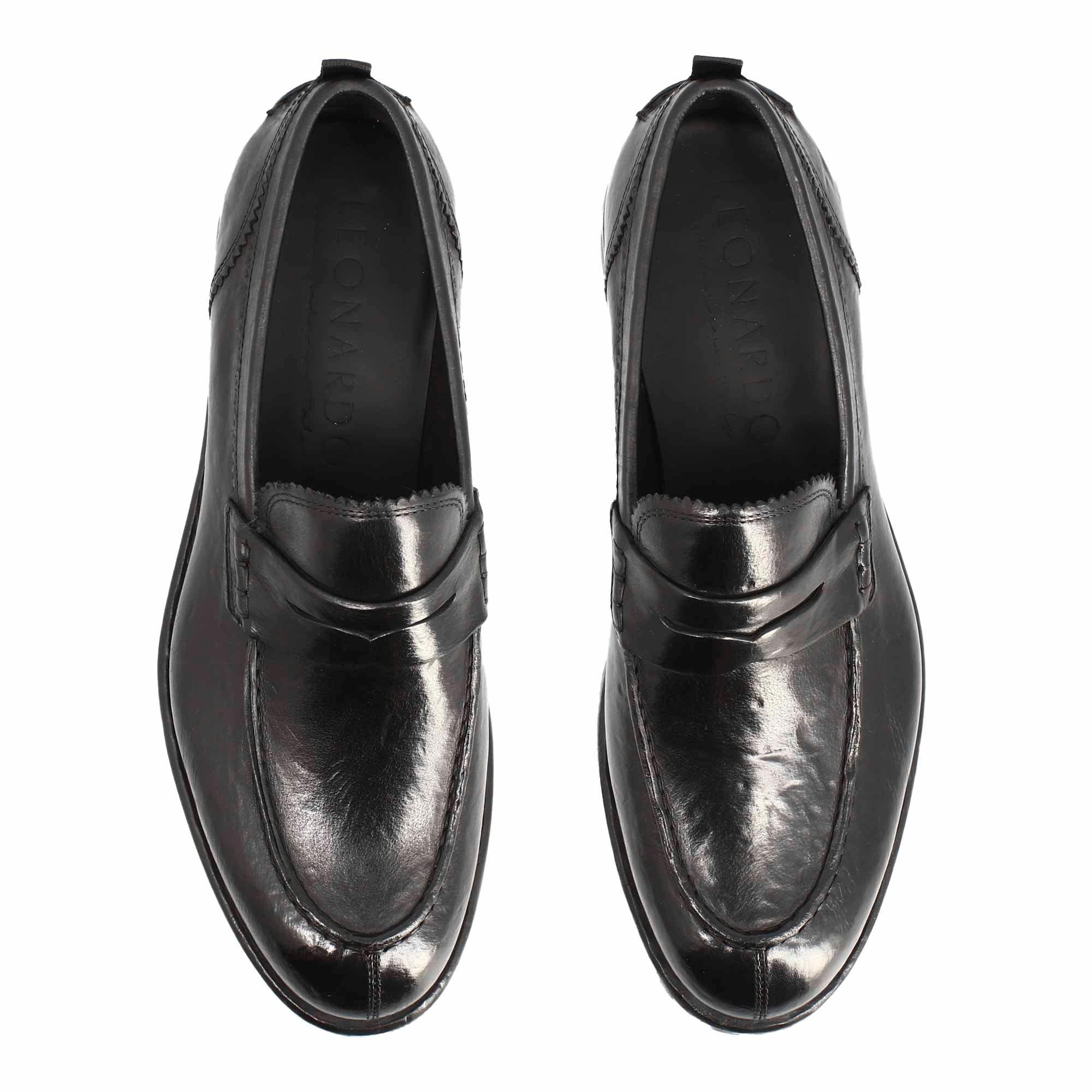 Leonardo Shoes Mocassini Uomo Tevere college Nero pelle bufalo