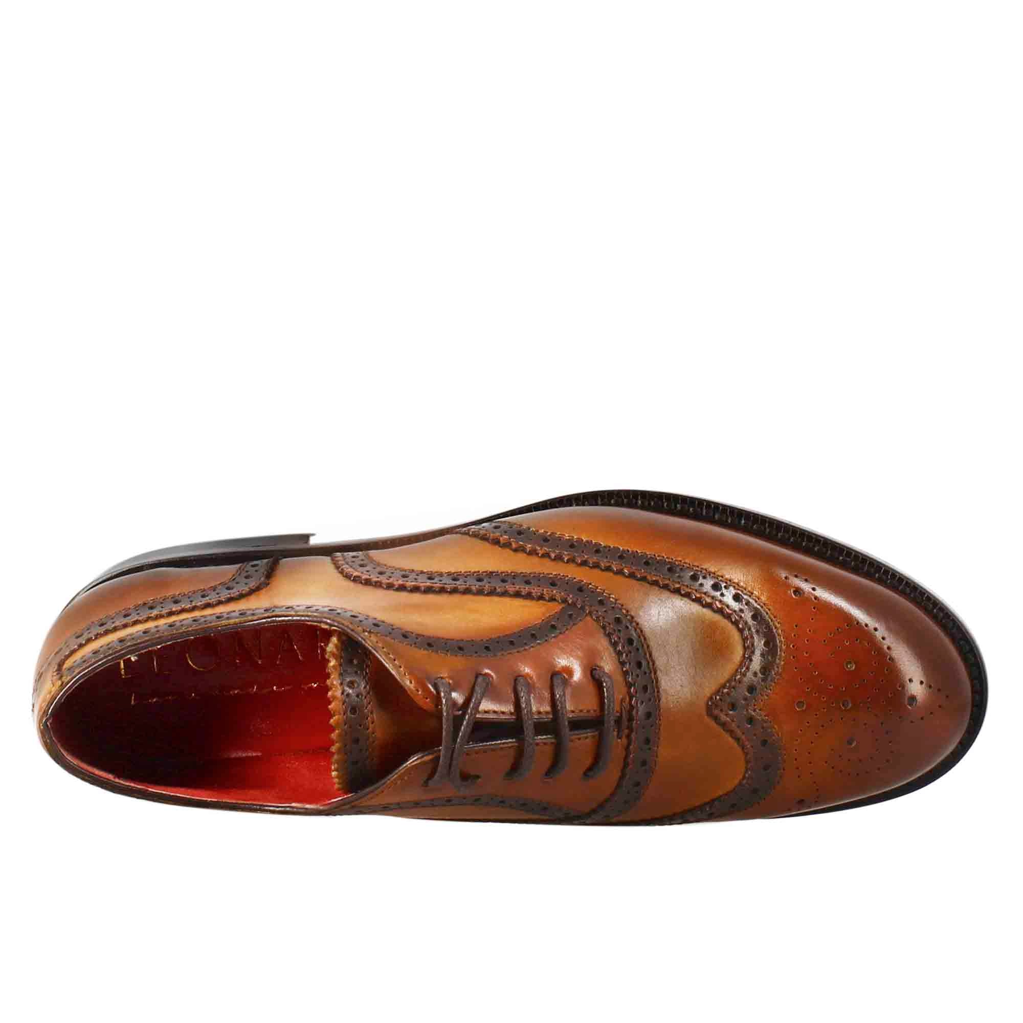 Leonardo Shoes Scarpe Stringate Donna Francesina Marrone Chiaro pelle brogue