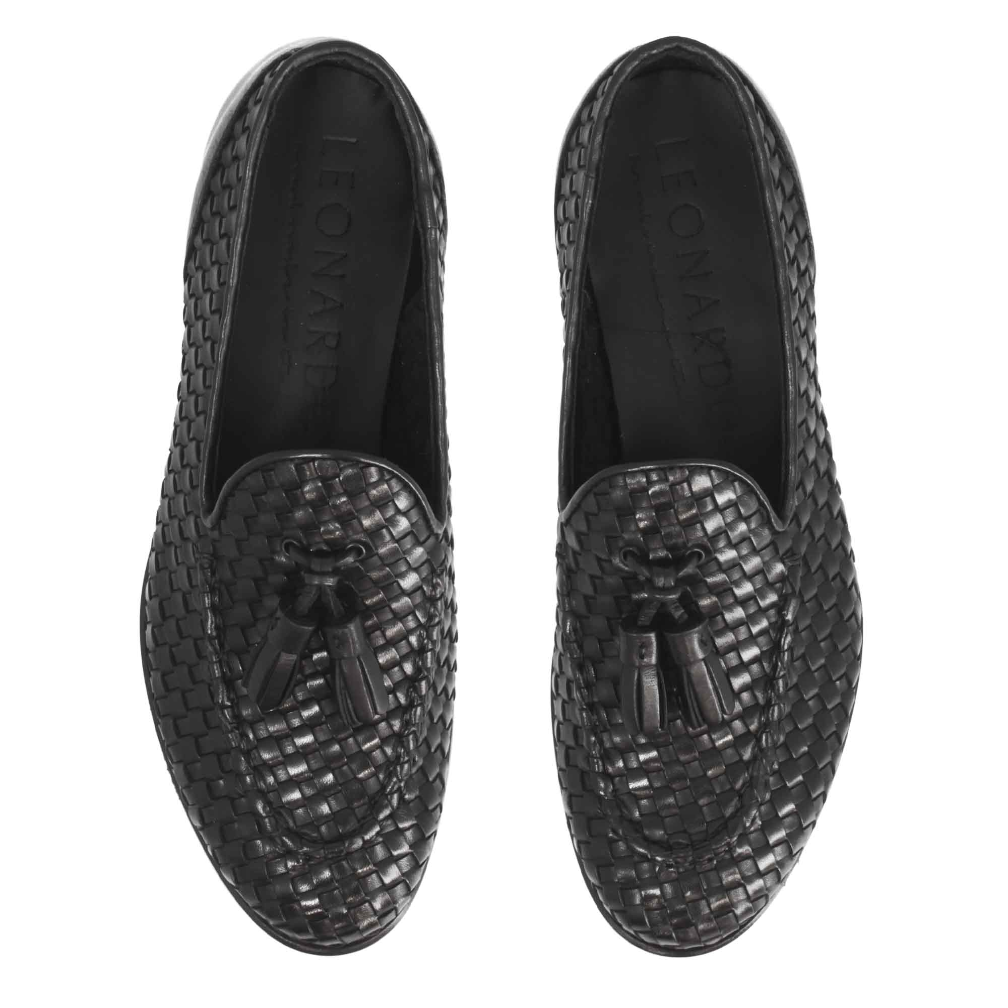 Leonardo Shoes Novella mocassini donna pelle nero nappine