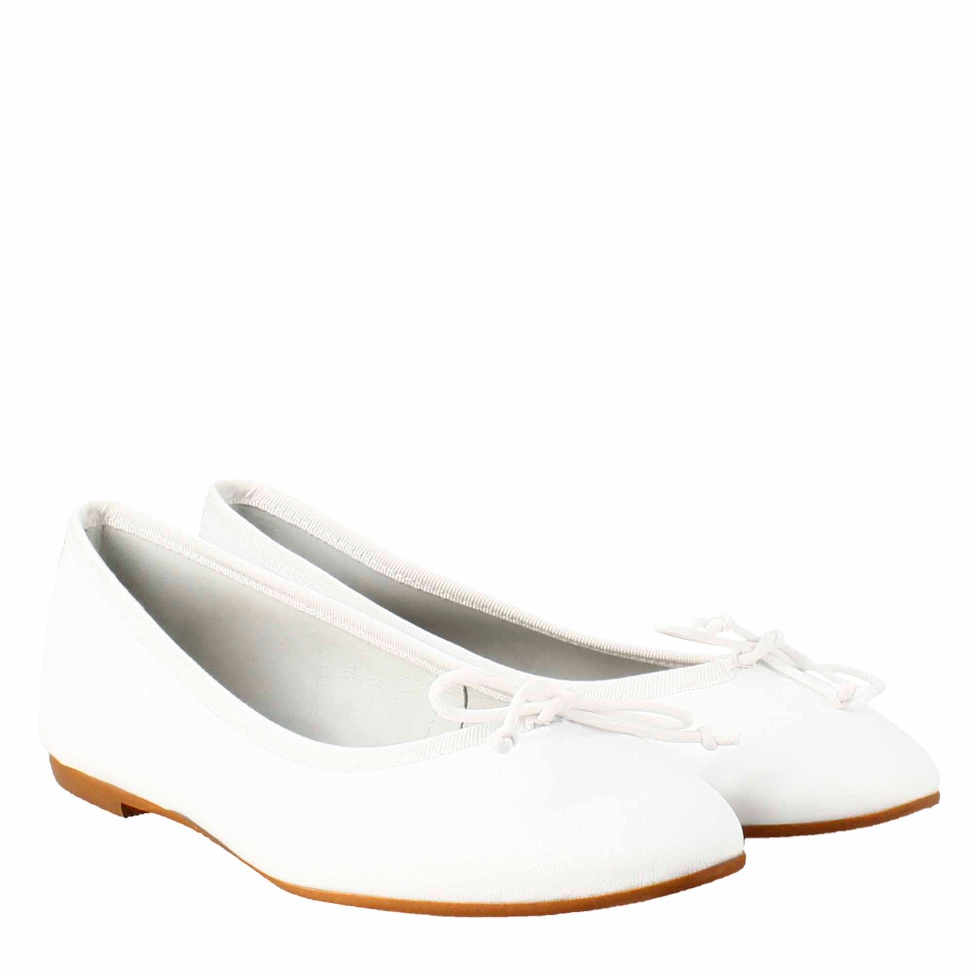 Leonardo Shoes BF-20 ballerine donna bianco pelle liscia fiocco